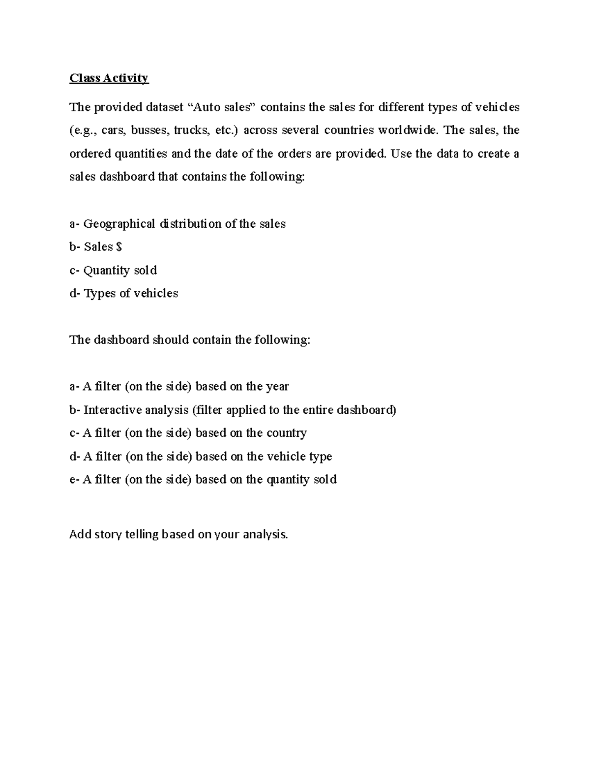 Tableau Activity - Class Activity The provided dataset “Auto sales ...