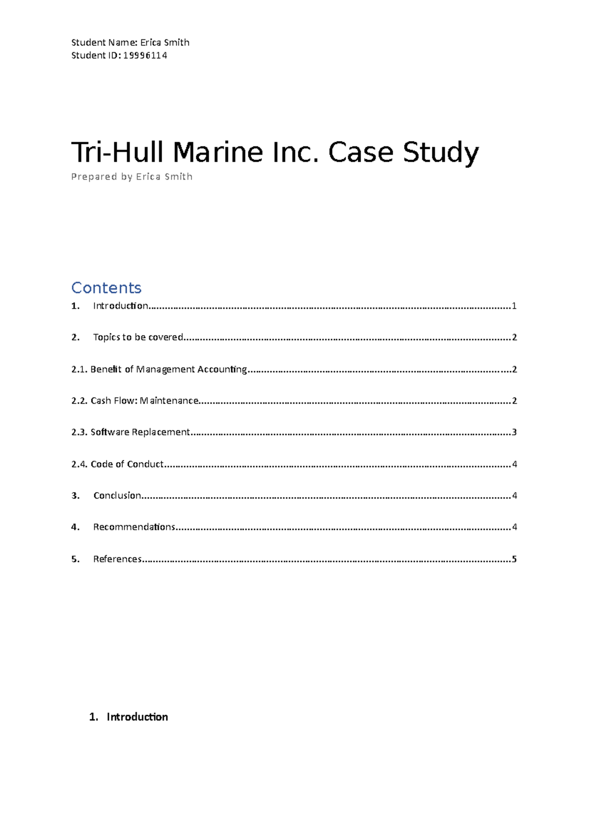 Assignment 1 Case Study - Tri-Hull Marine Inc. Case Study Prepared By ...