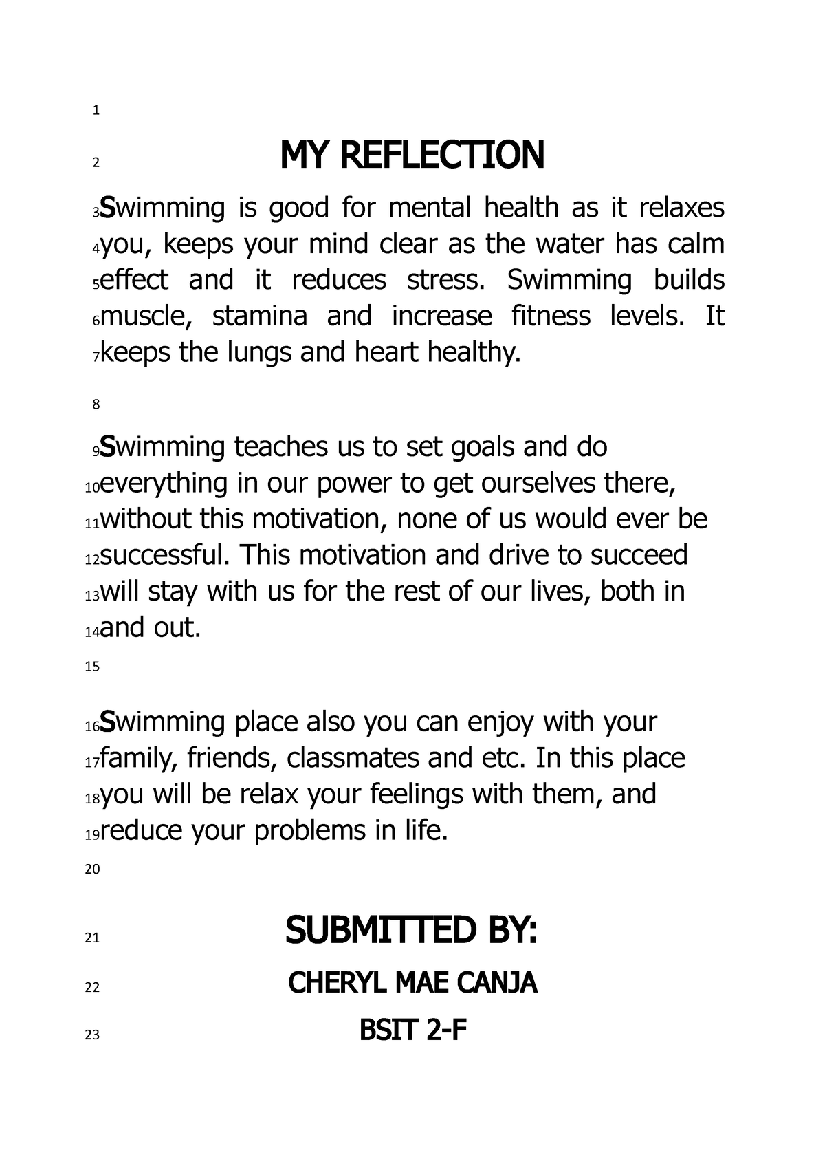 swimming reflection essay