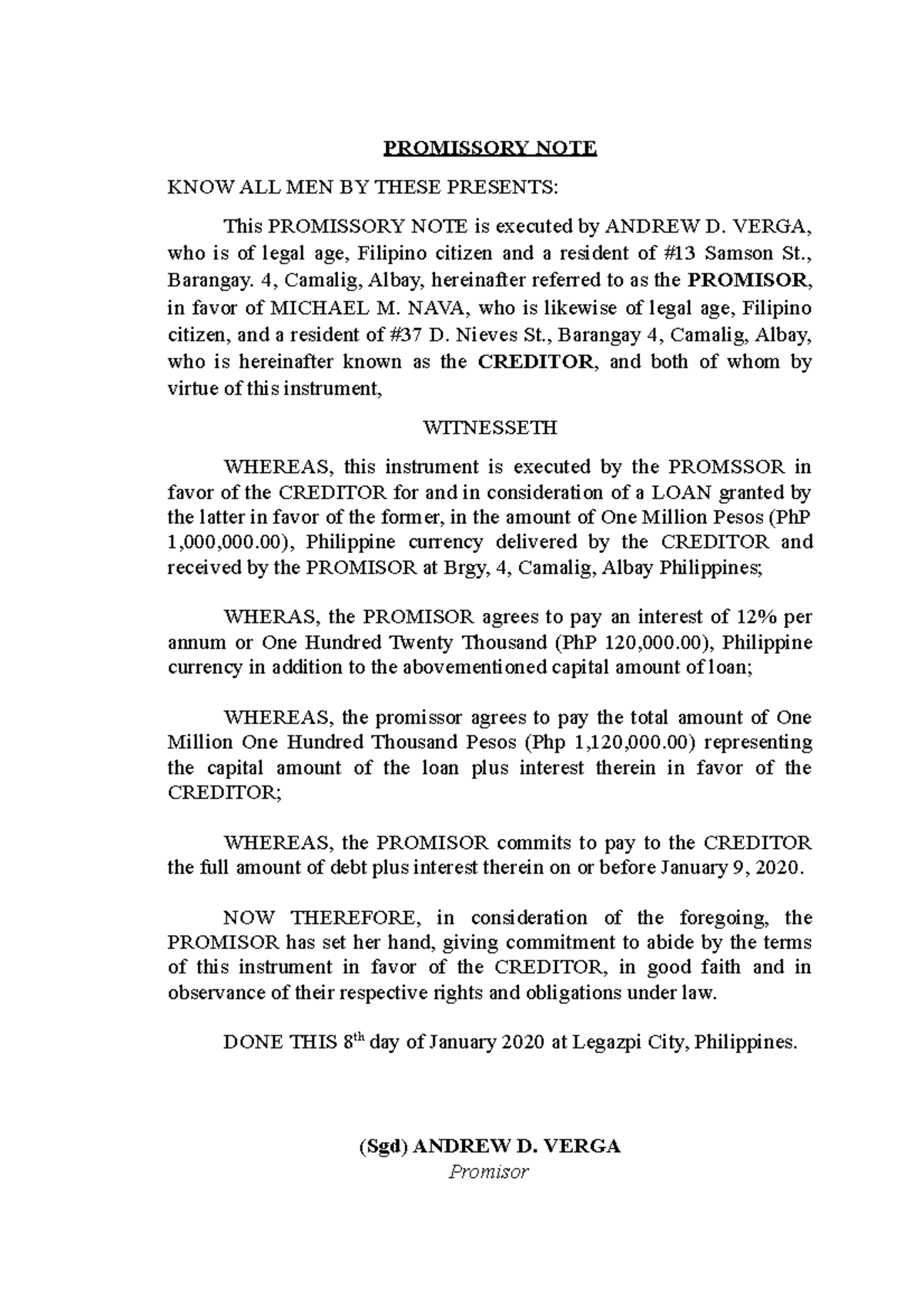 Promissory NOTE - PROMISSORY NOTE KNOW ALL MEN BY THESE PRESENTS: This ...