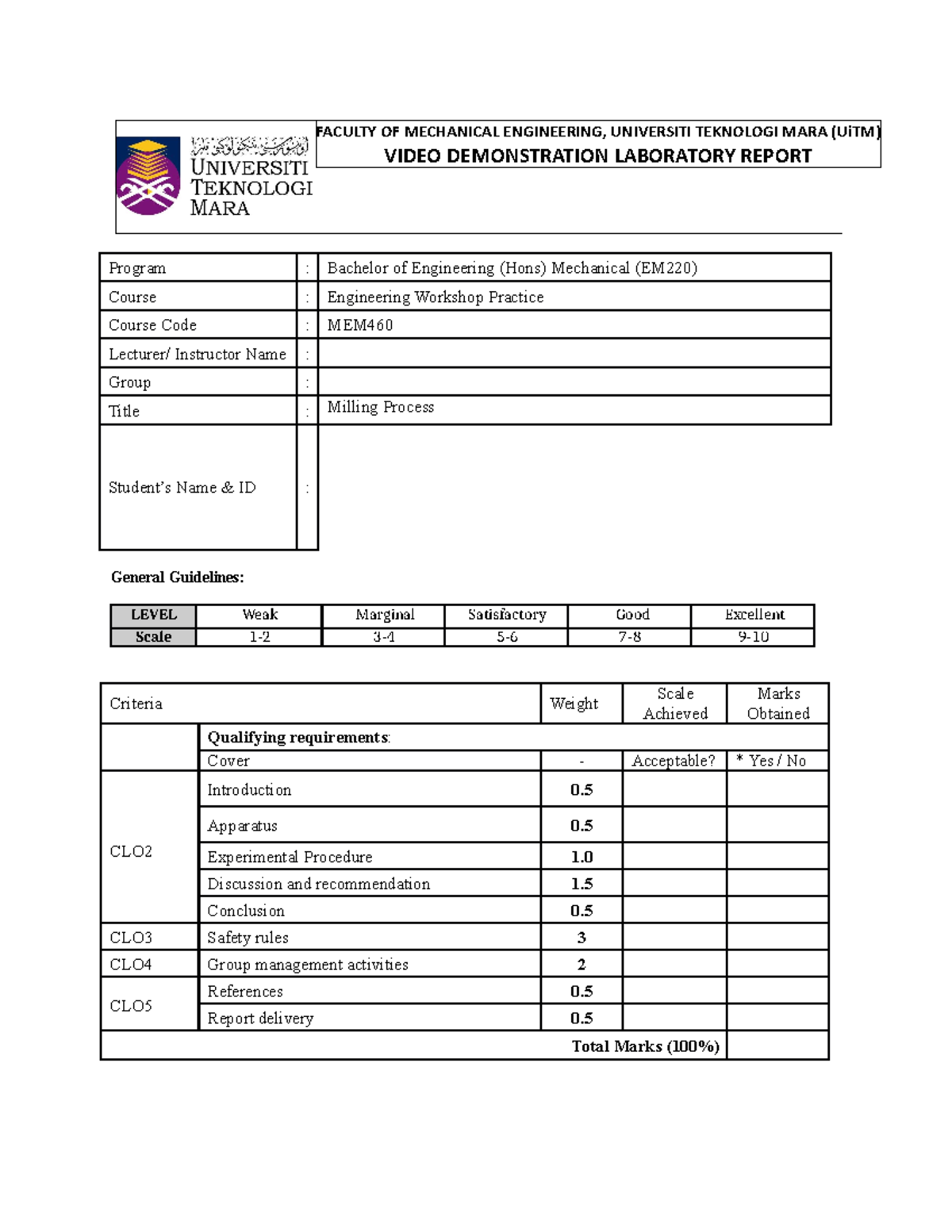 Milling Process lab FACULTY OF MECHANICAL ENGINEERING, UNIVERSITI