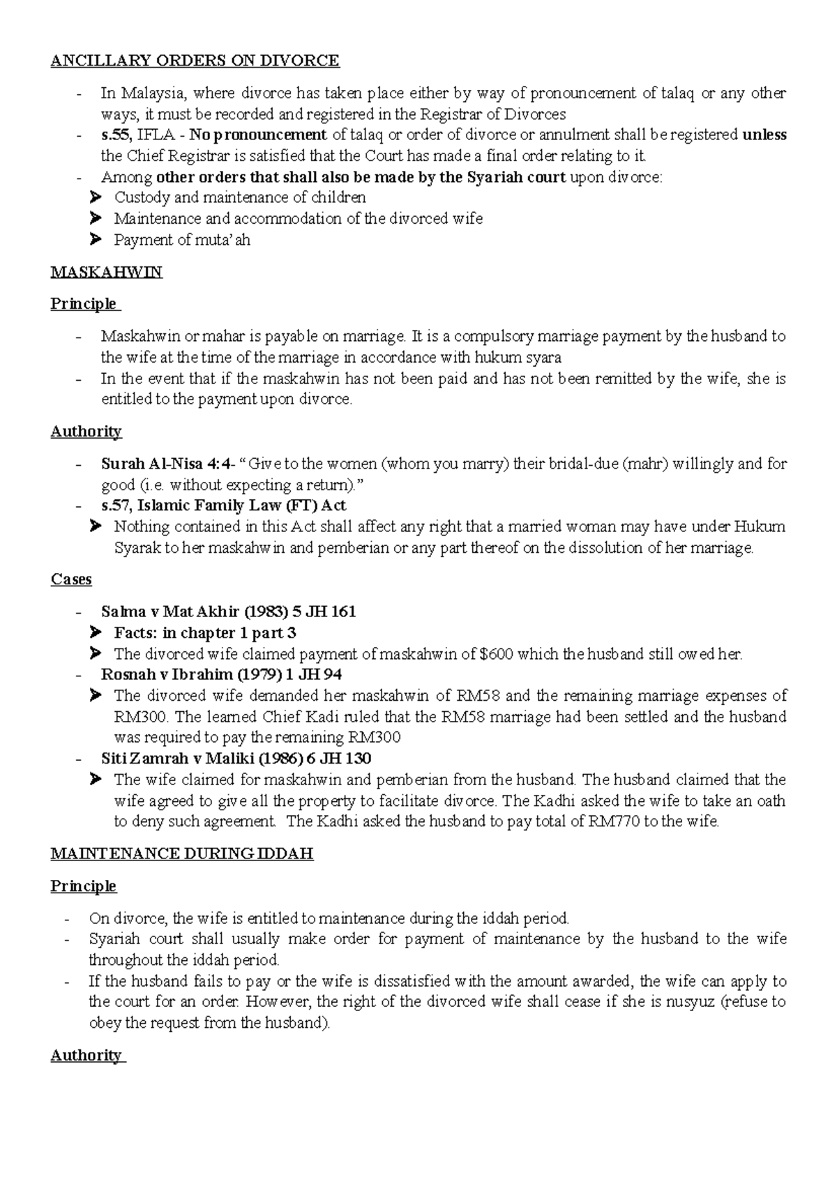 Chapter 4 (Ancillary orders) ANCILLARY ORDERS ON DIVORCE In Malaysia