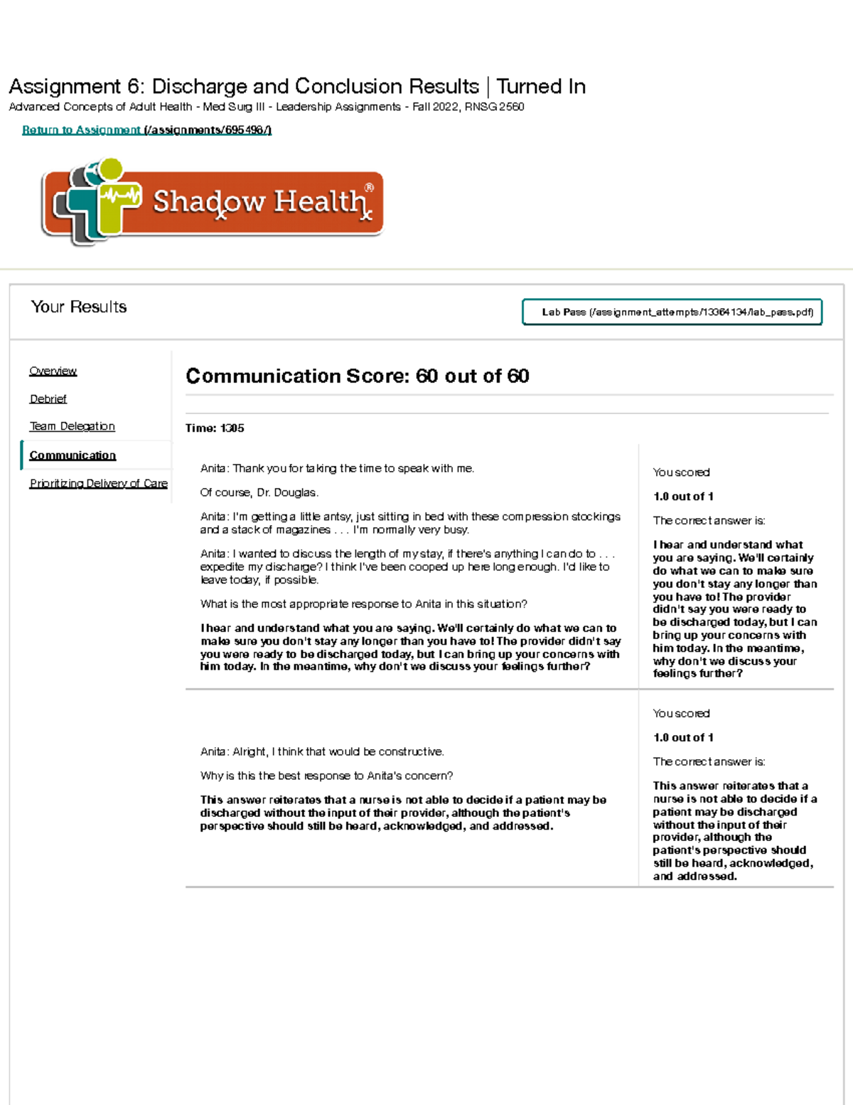 assignment 6 discharge and conclusion prioritize delivery of care