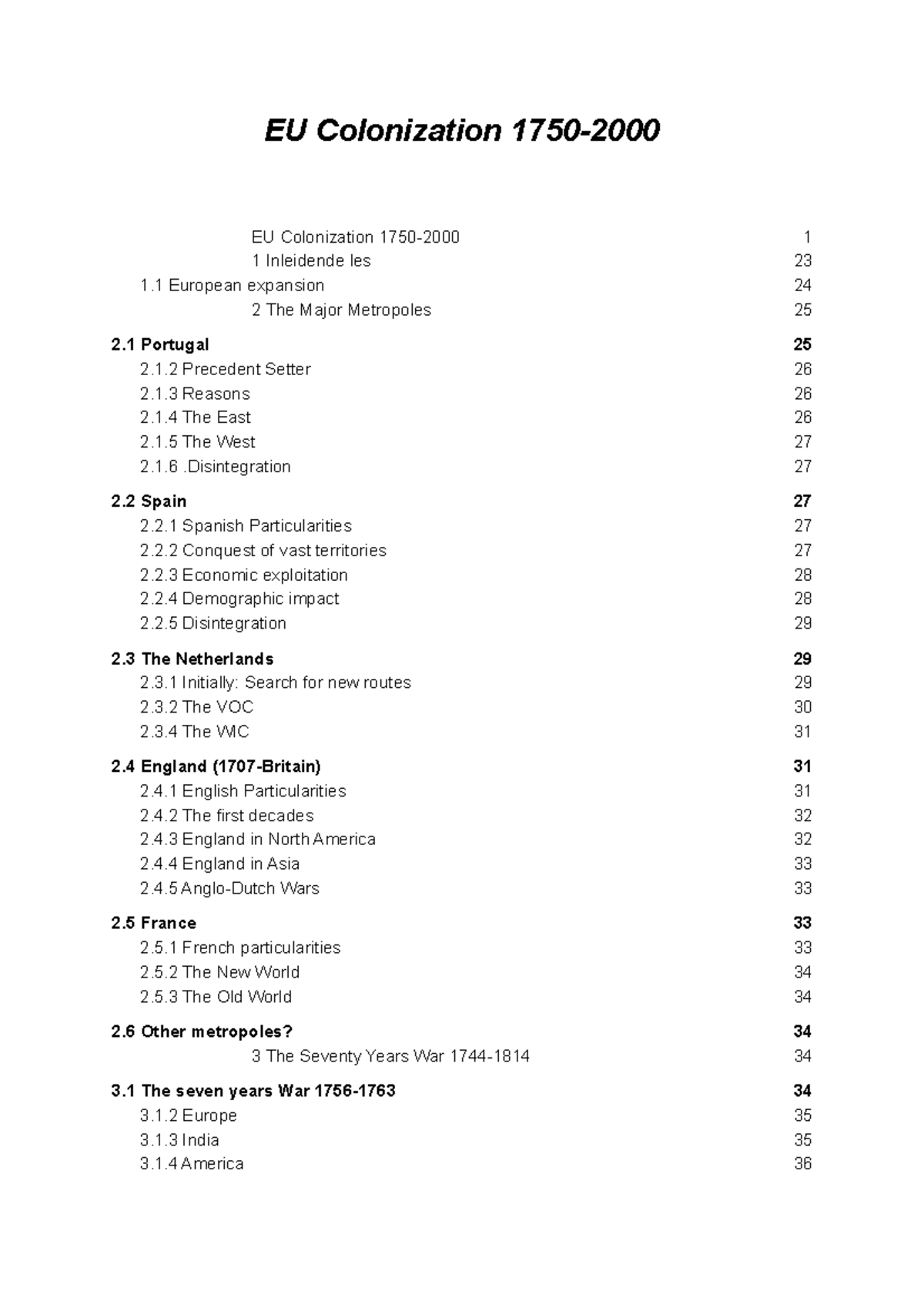 History of European Colonization - 1 Inleidende les 1 Inleidende les ...