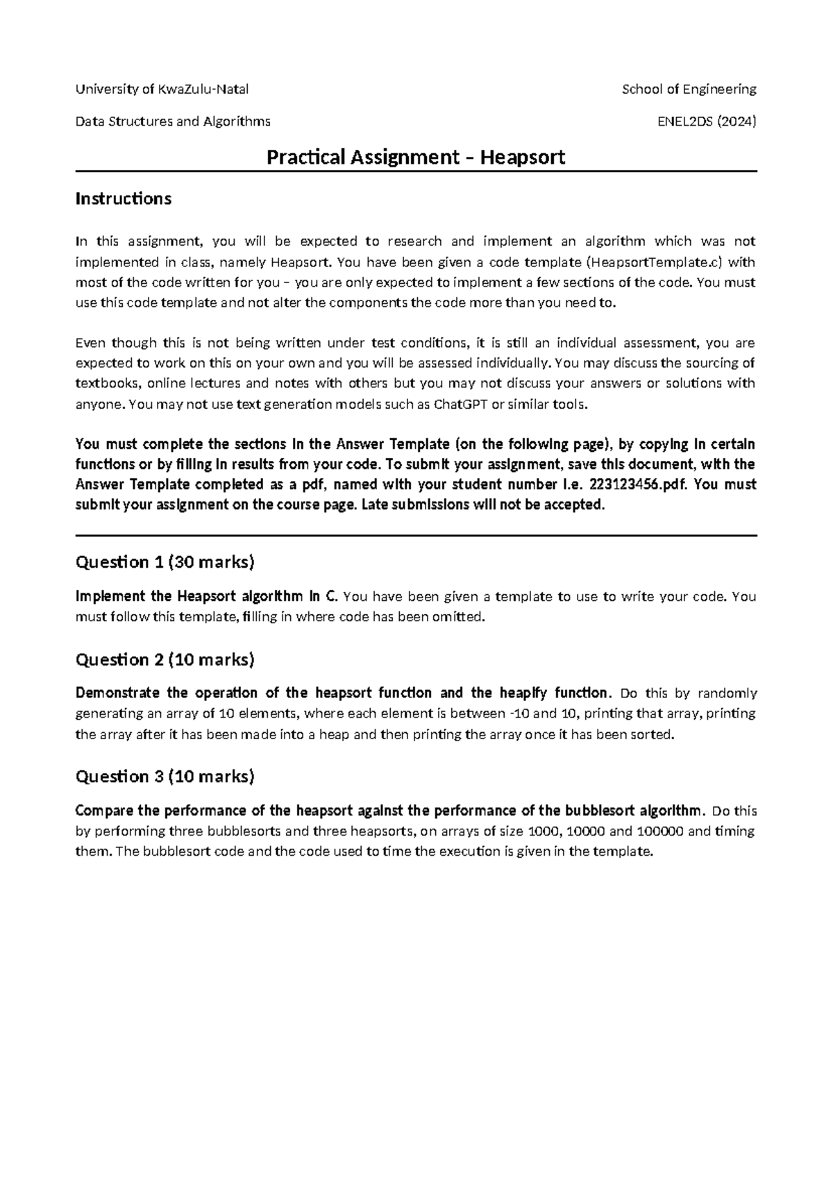 ENEL2DS 2024 Practical Assignment - University of KwaZulu-Natal School ...