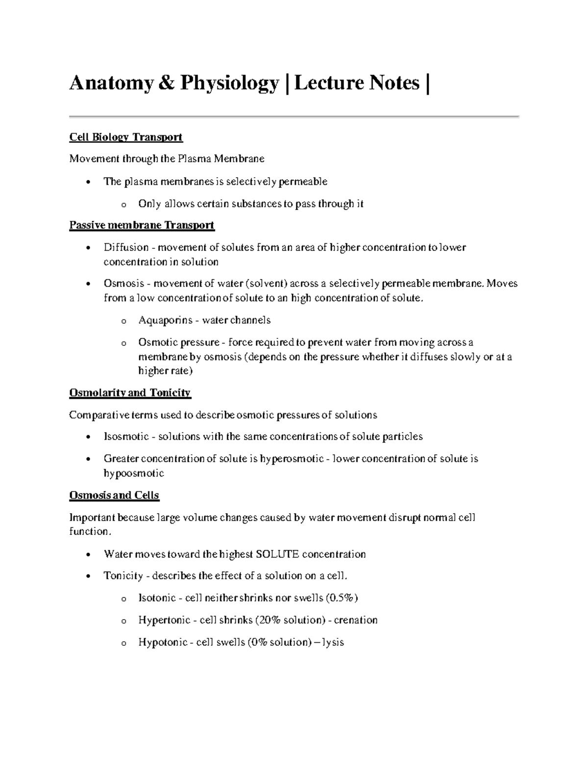 BIOL-2401 Lecture Notes 3 - Anatomy & Physiology | Lecture Notes | Cell ...