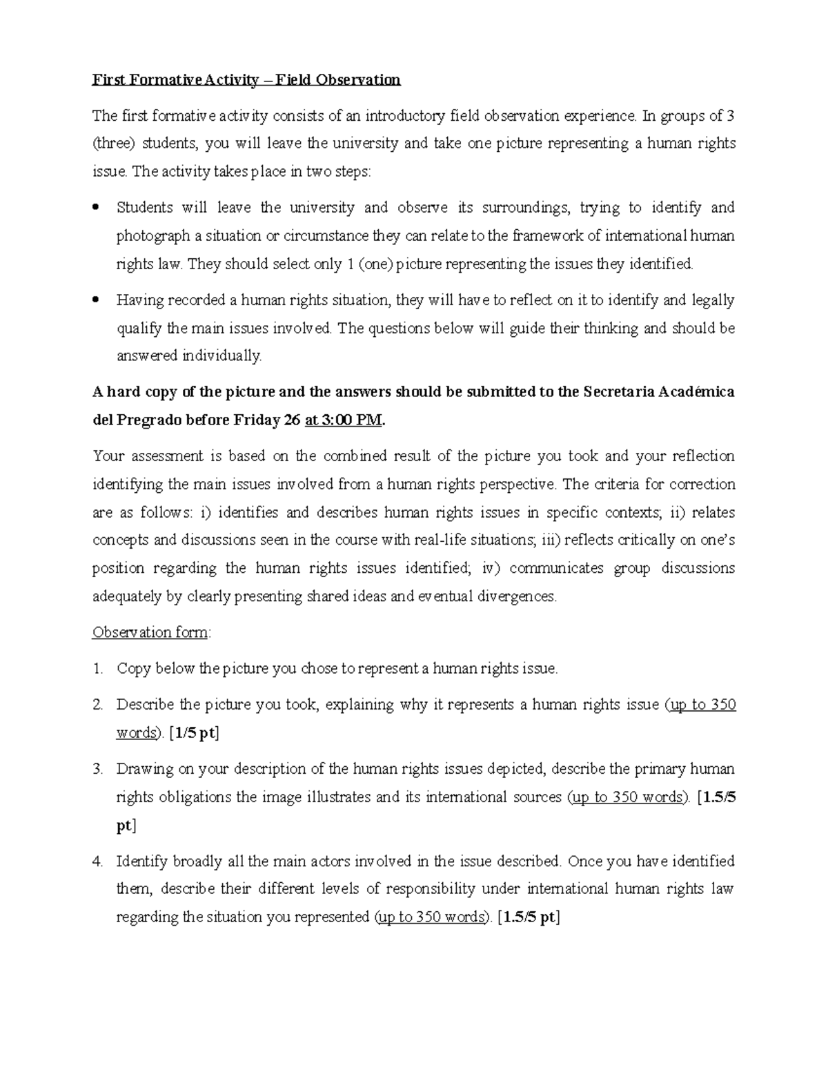ACTIVIDAD FINAL - First Formative Activity – Field Observation The ...