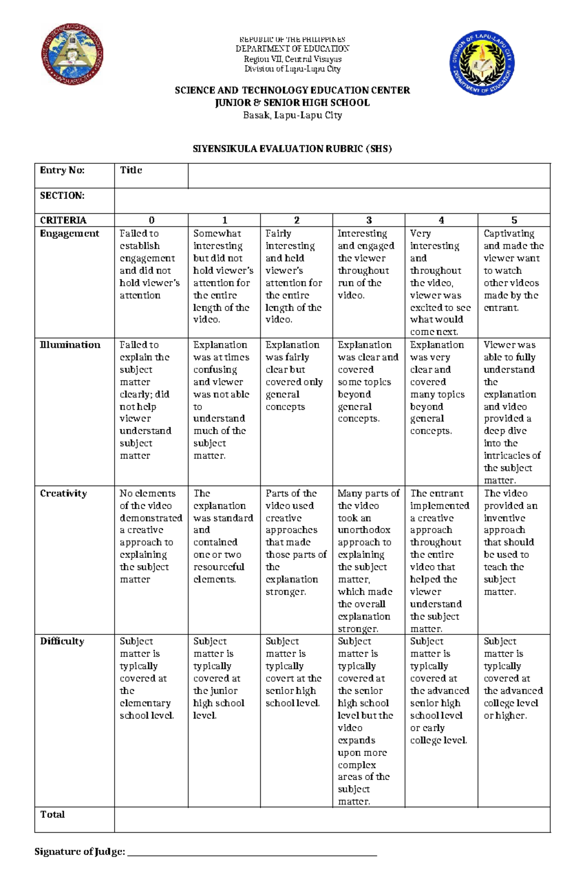 Scimath Activities Rubricsdocx - DEPARTMENT OF EDUCATION Region VII ...