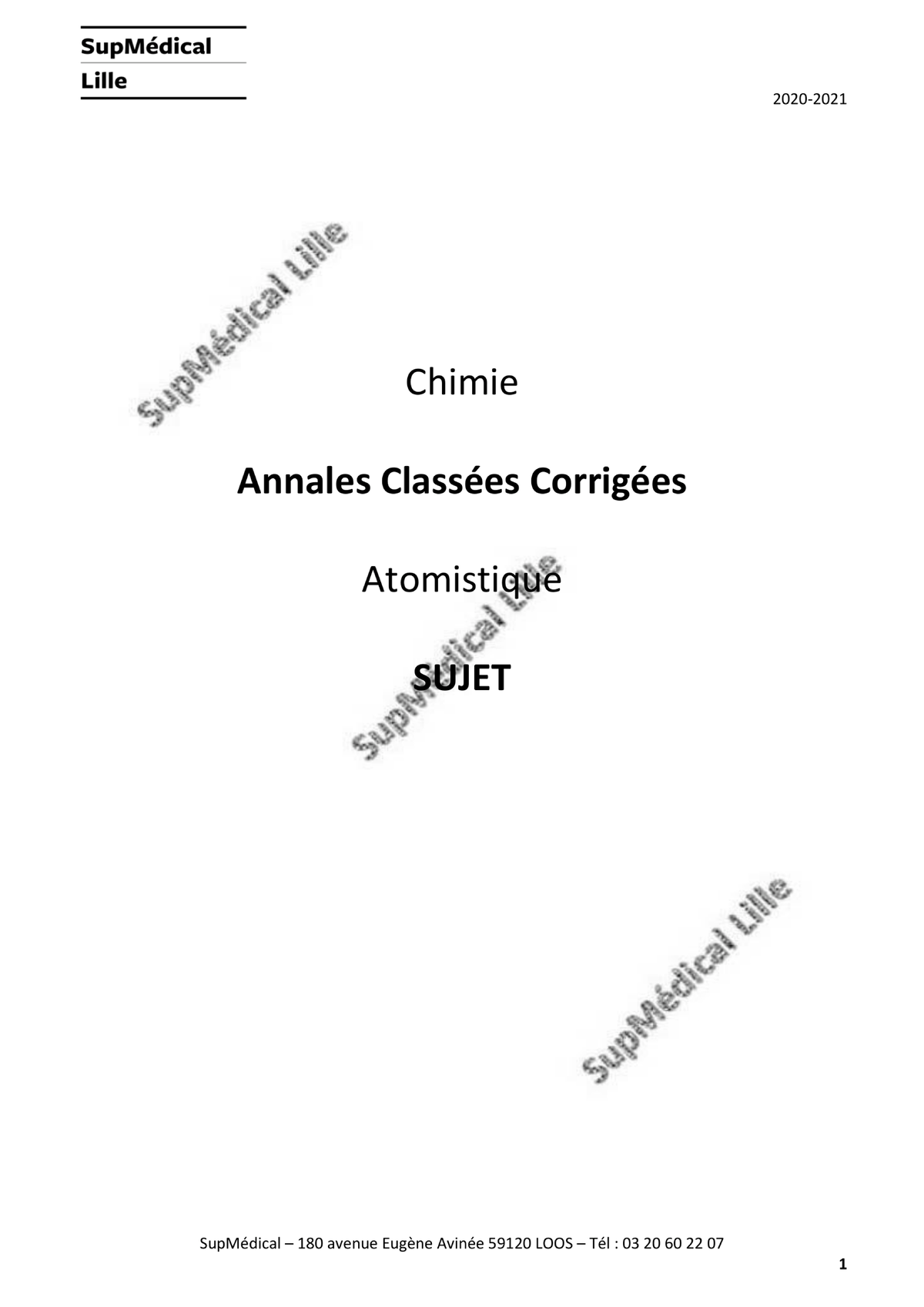 Sujet Qcm Atomistique Chimie G N Rale Chimie Generale Studocu