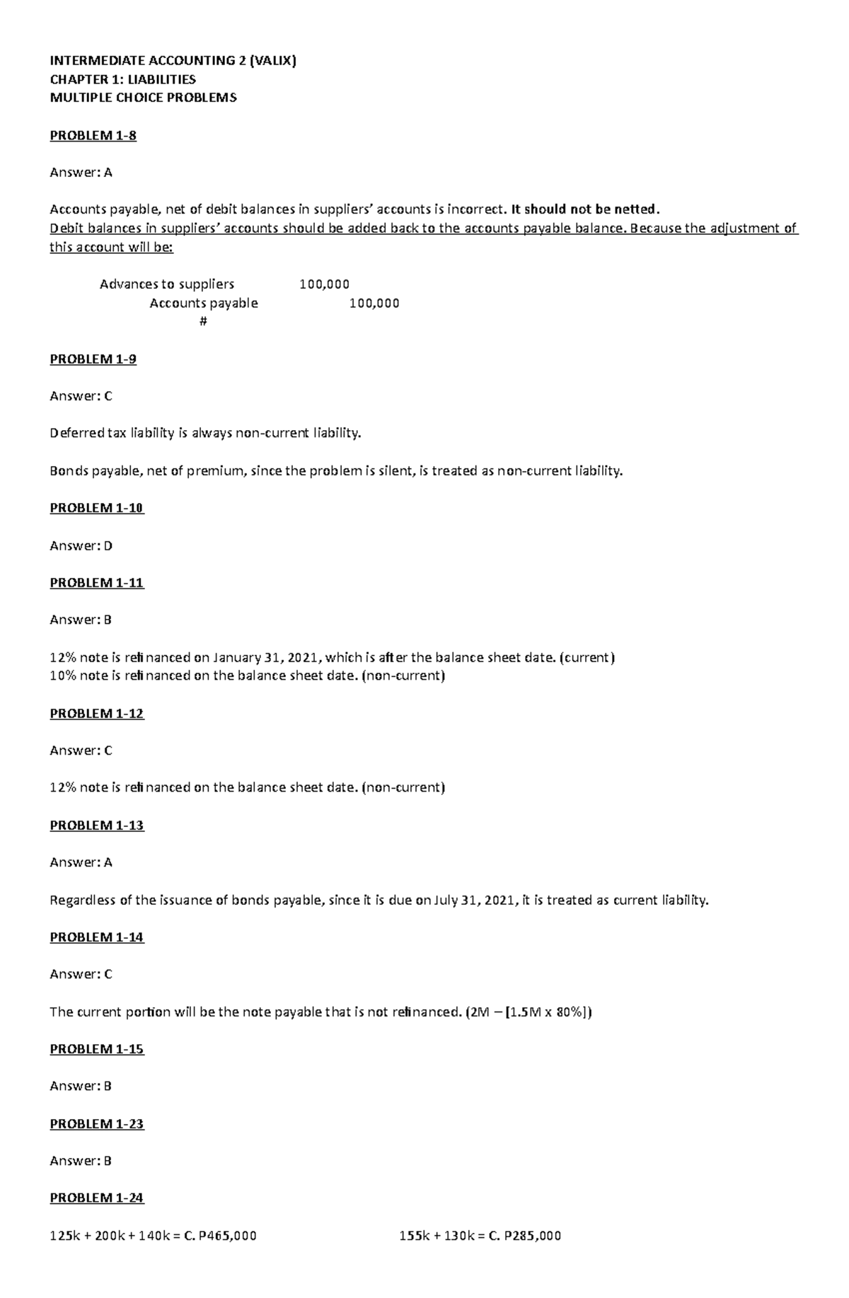 Chapter 1 Liabilities Answers Multiple Choice Intermediate Accounting Chapter 1 Liabilities Answers Multiple Choice Intermediate Accounting