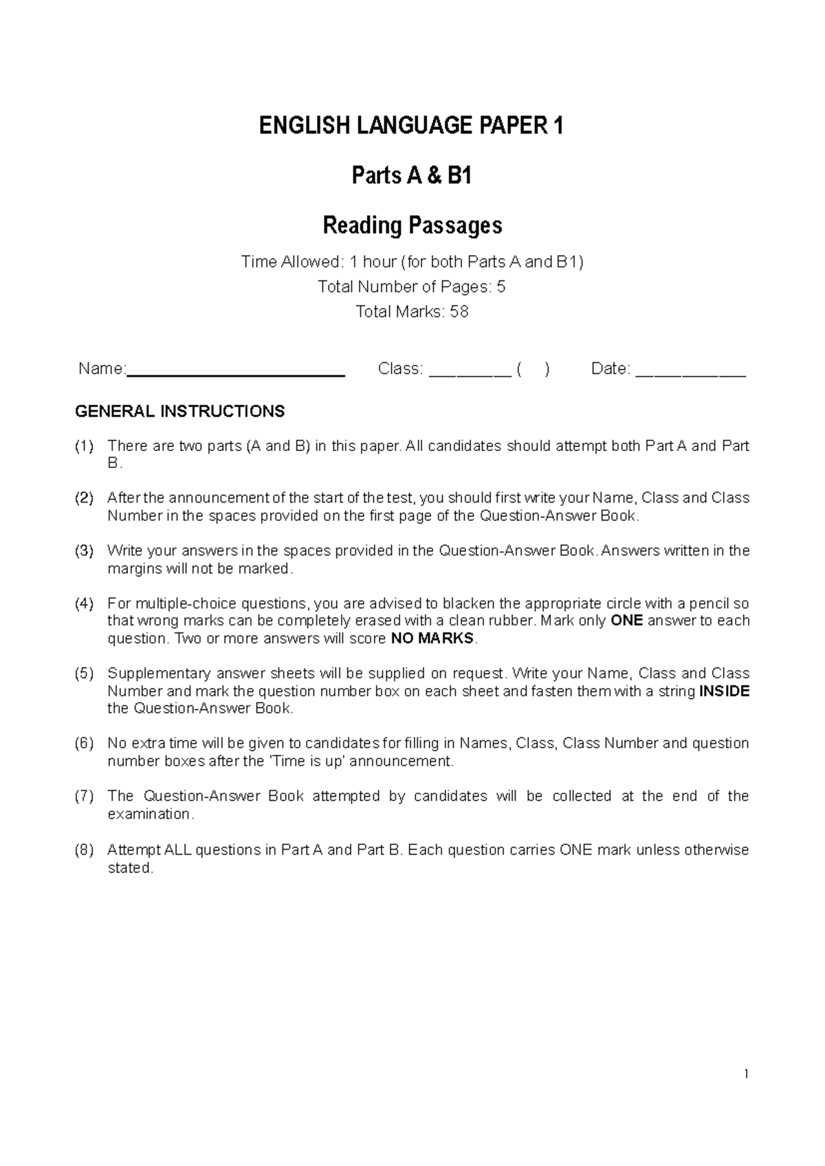 1920 S4 T2 Revision Paper (Reading) - Reading Passages both Parts A and ...