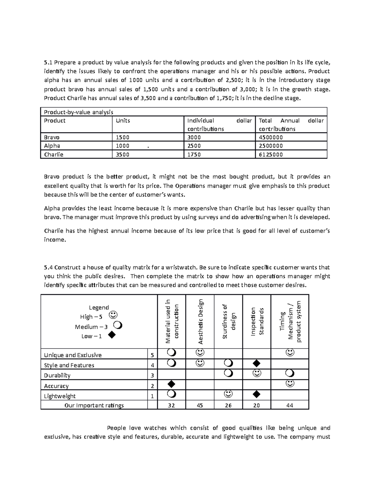 BME1102 - Hhhhhh - 5 Prepare A Product By Value Analysis For The ...