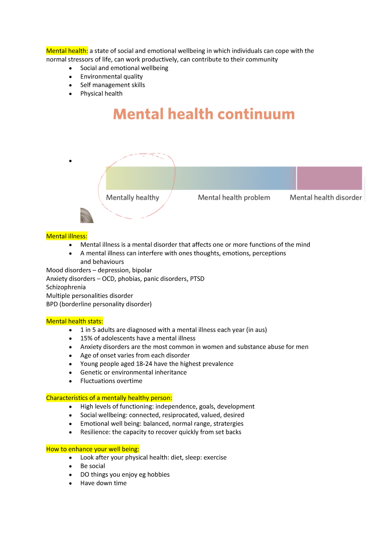 Mental - notes - Mental health: a state of social and emotional ...