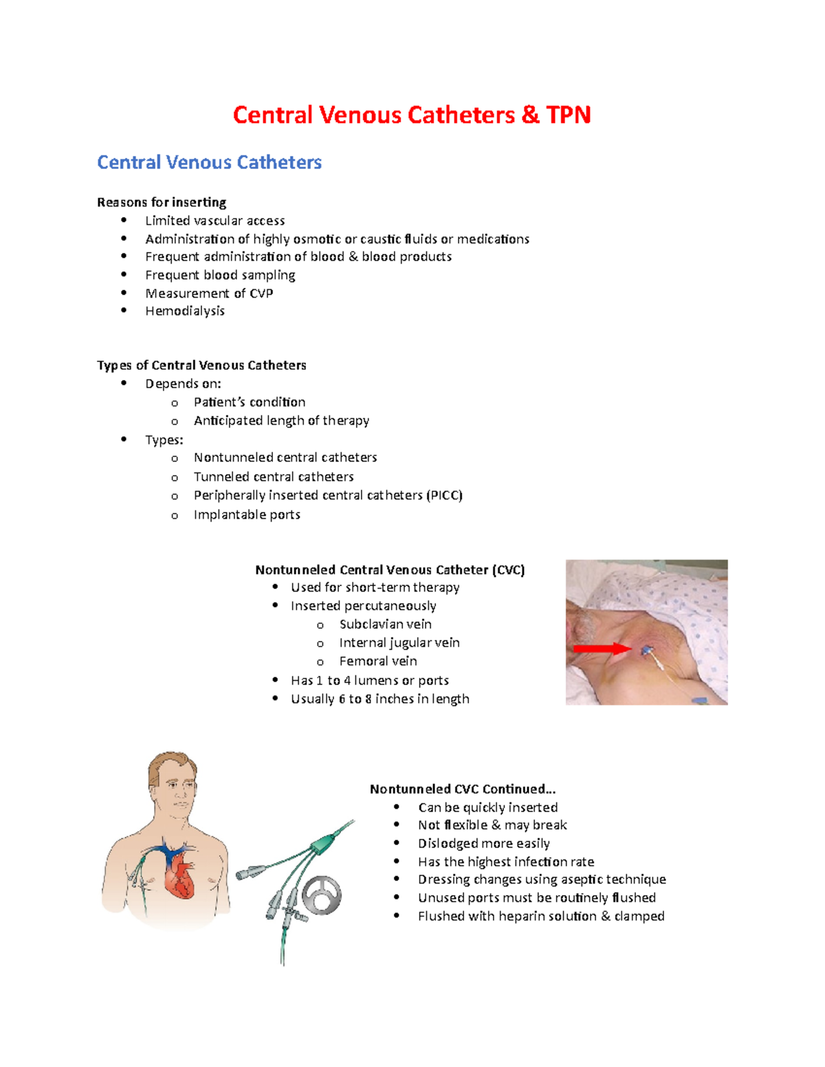 Central Venous Catheters TPN Central Venous Catheters & TPN Central