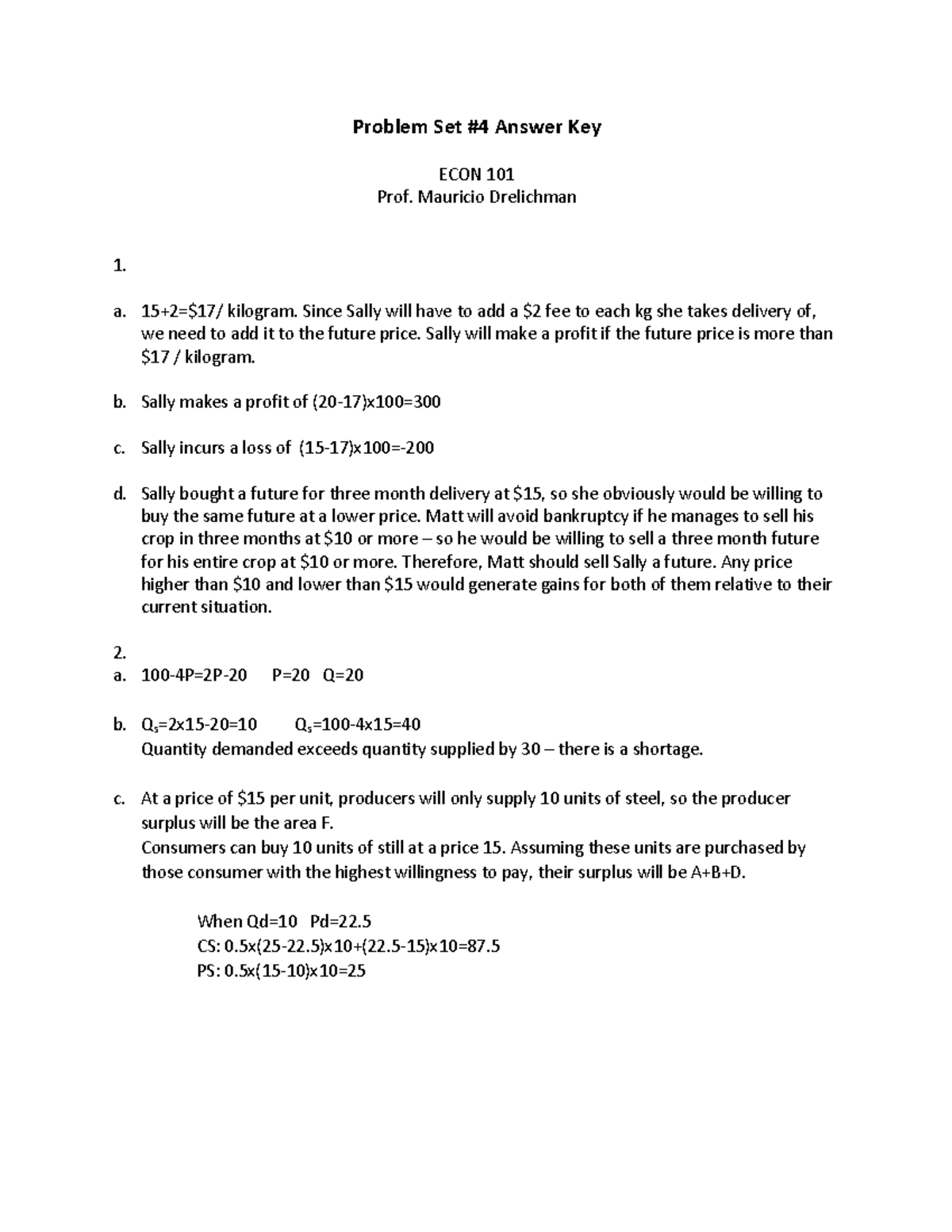 Problem Set 4 AK - Bie Econ 101 Tutorial Question - Problem Set #4 ...