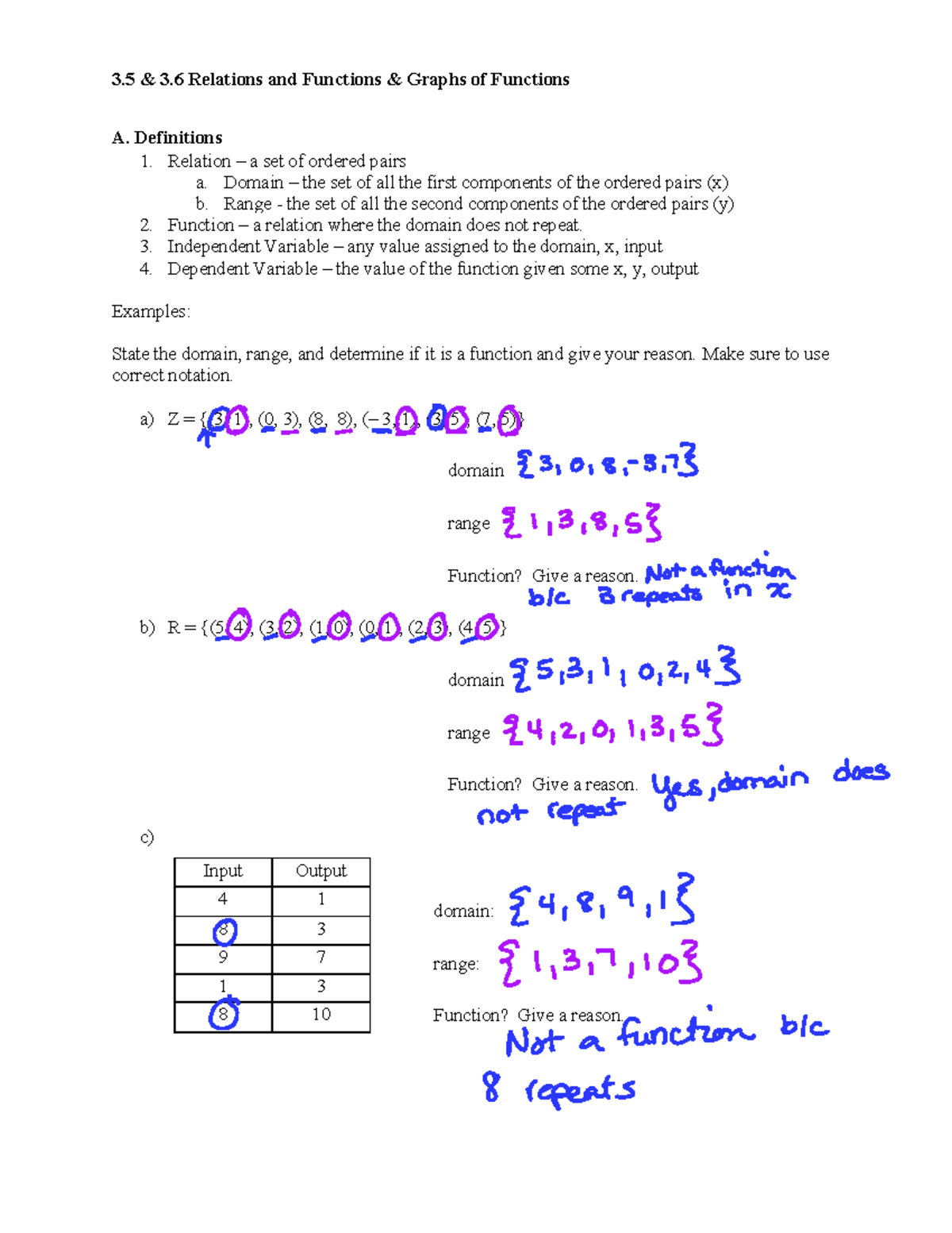 Math notes 3.5, 3.6 and start of 4 - 3 & 3 Relations and Functions ...