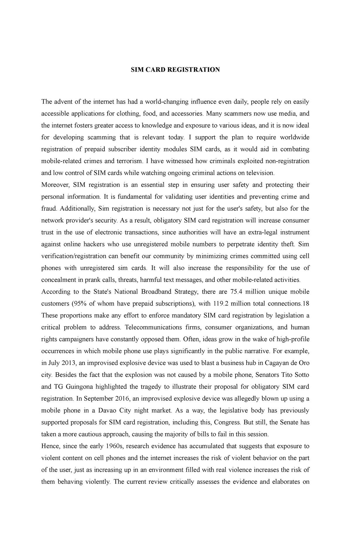 argumentative essay sim card registration