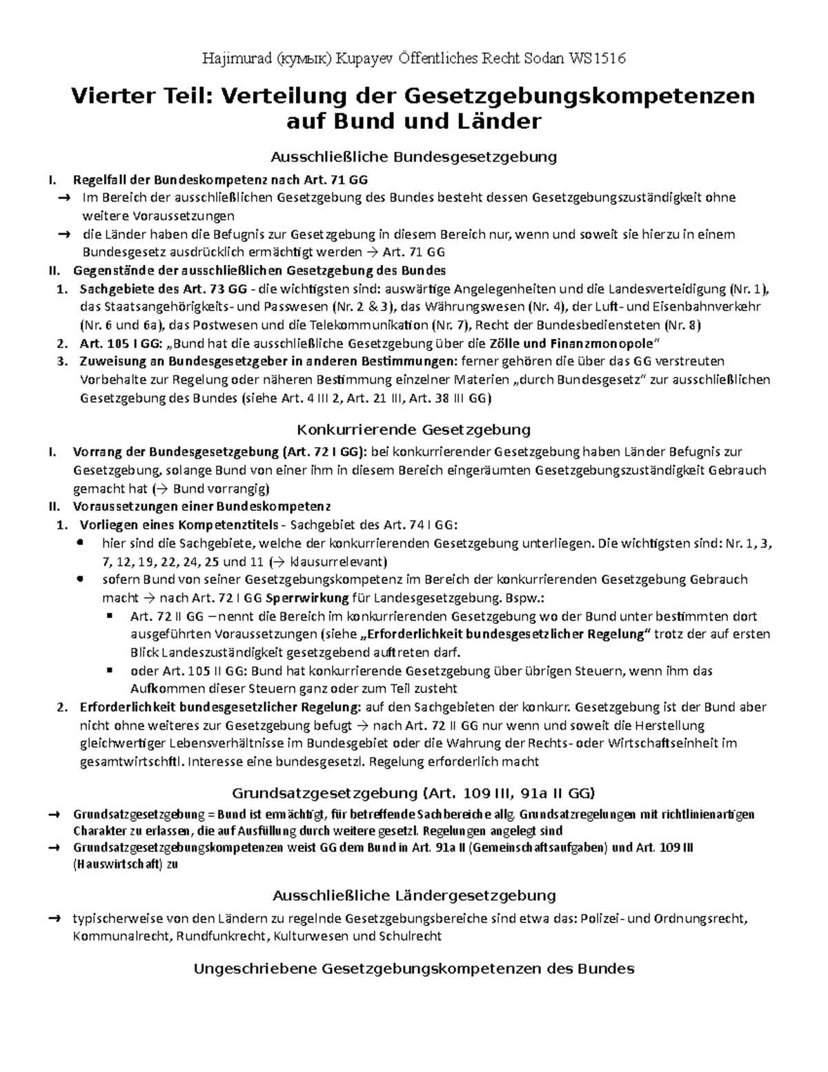 Grundkurs öffentliches Recht Sodan Ziekow 4 - zusammenfassung - Hajimurad (кумык) Kupayev Öffentliches Recht