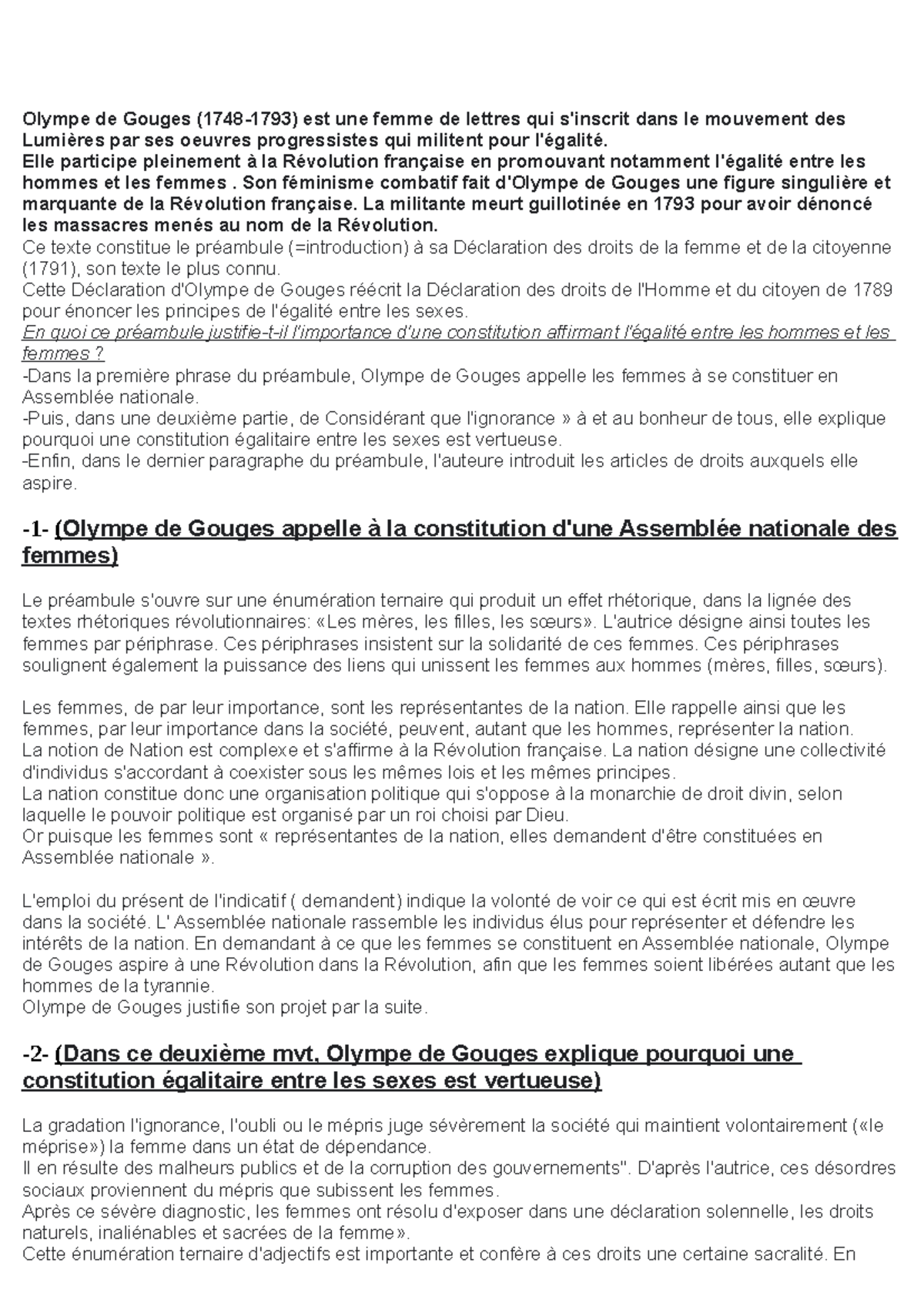 Preambule - bac - Olympe de Gouges (1748-1793) est une femme de lettres ...