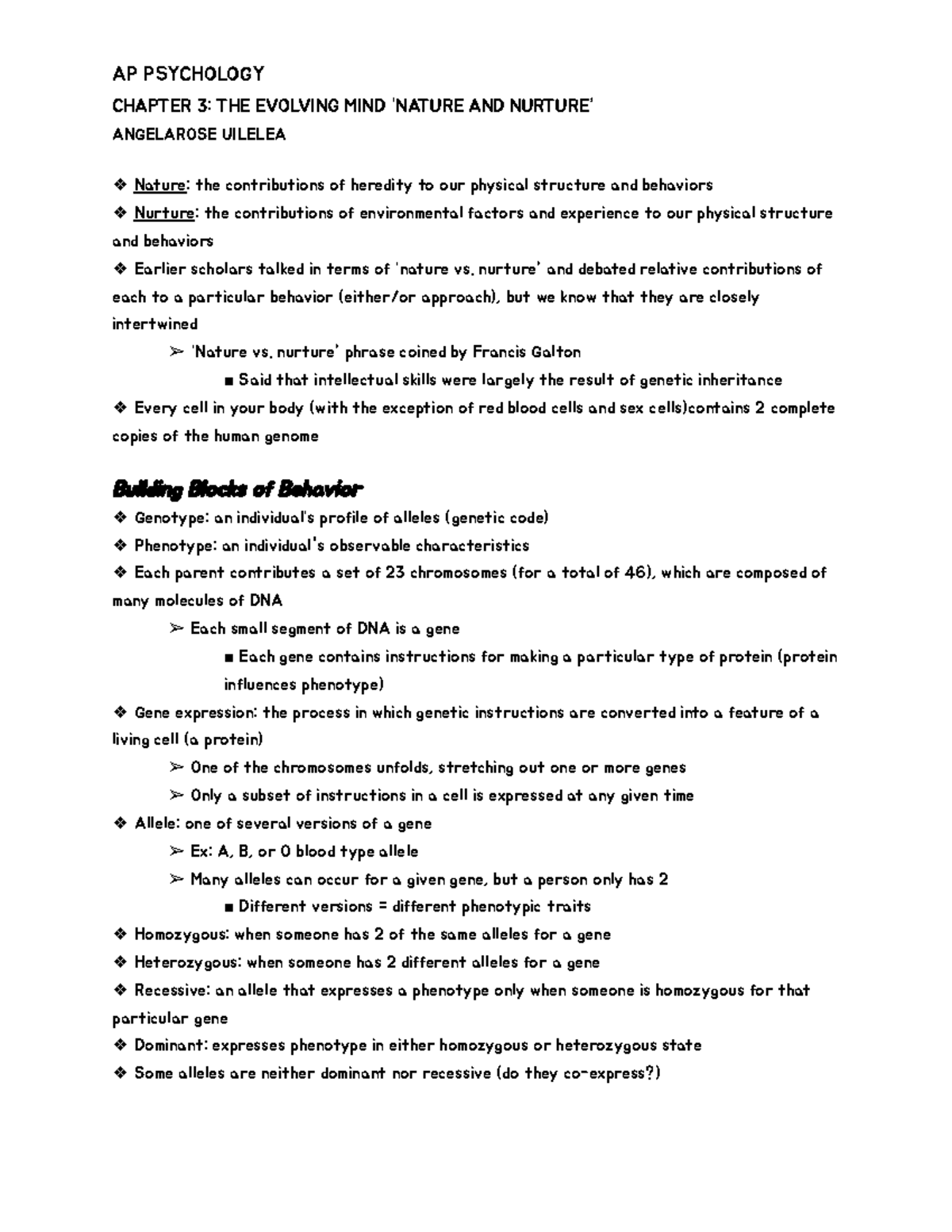 AP Psych Chapter 3 Notes - AP PSYCHOLOGY CHAPTER 3: THE EVOLVING MIND ...