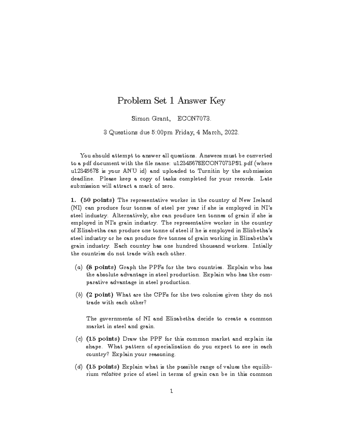 2022S1 Probset 1 - sem 1 2022 problem set - Problem Set 1 Answer Key ...
