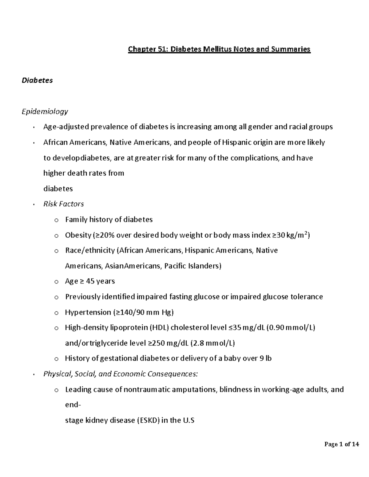 Chapter 51 Diabetes Mellitus Notes and Summaries - Chapter 51: Diabetes ...