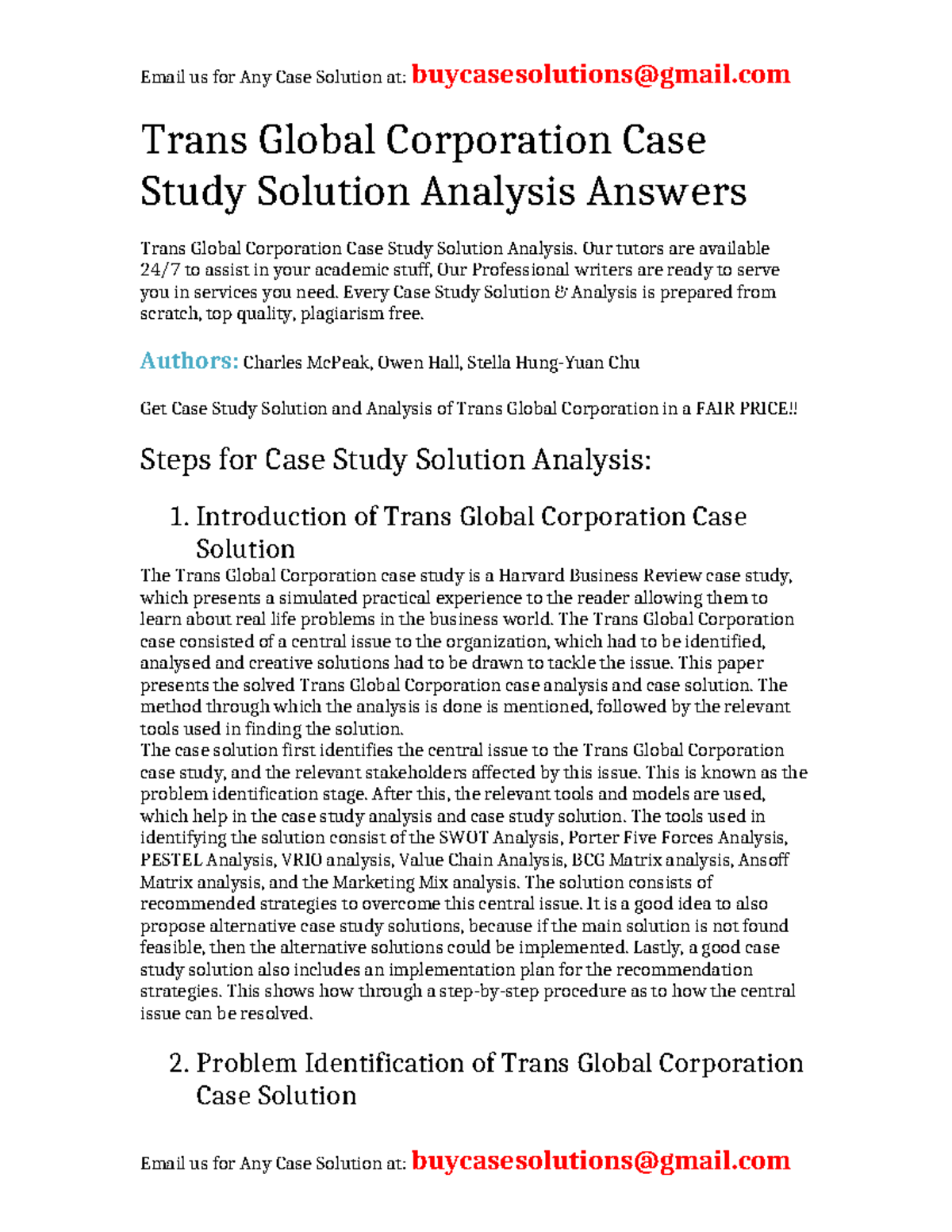 Case Solution Trans Global Corporation - Trans Global Corporation Case ...