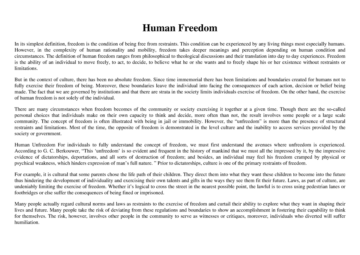 essay about human freedom
