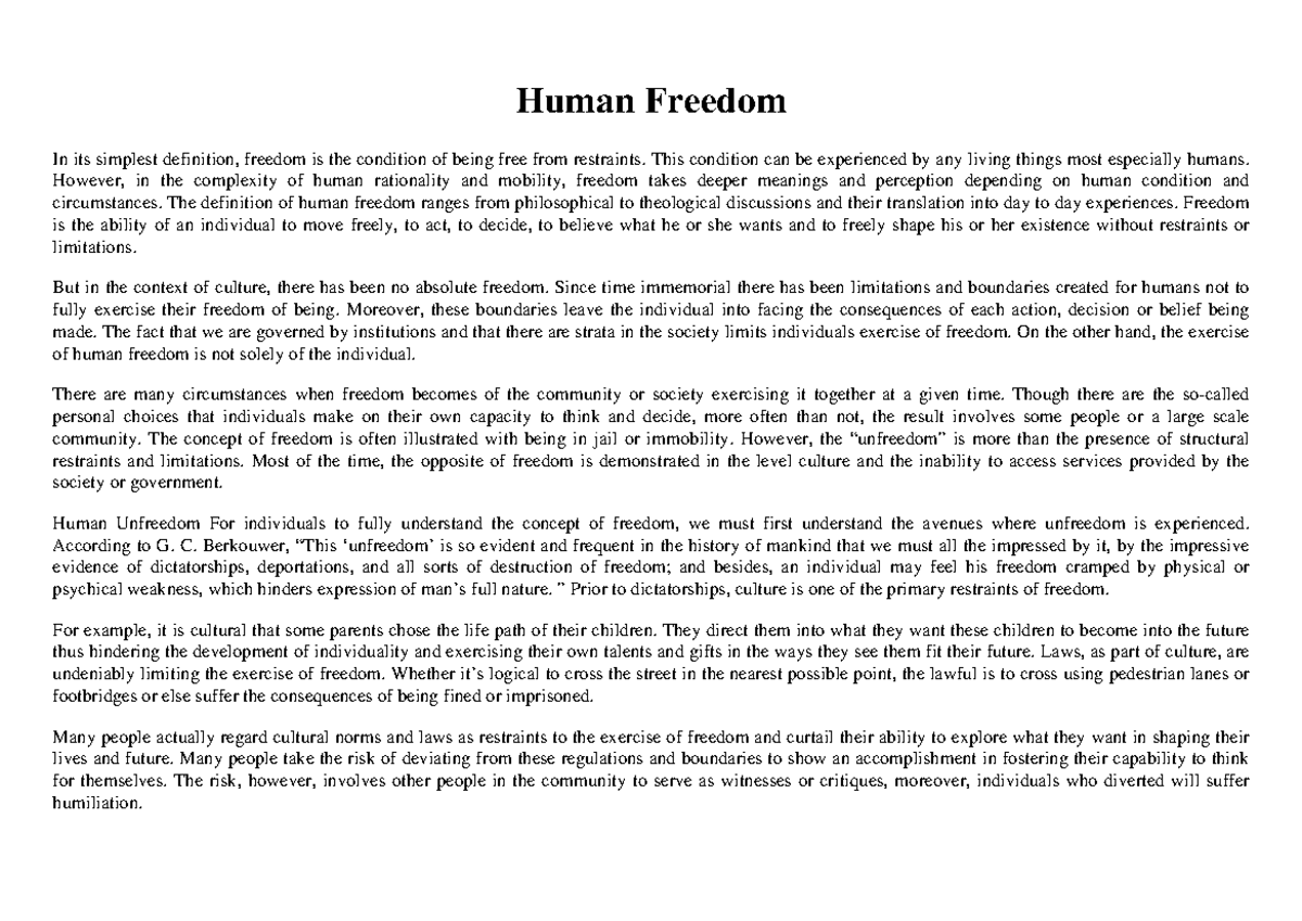 essay about human freedom