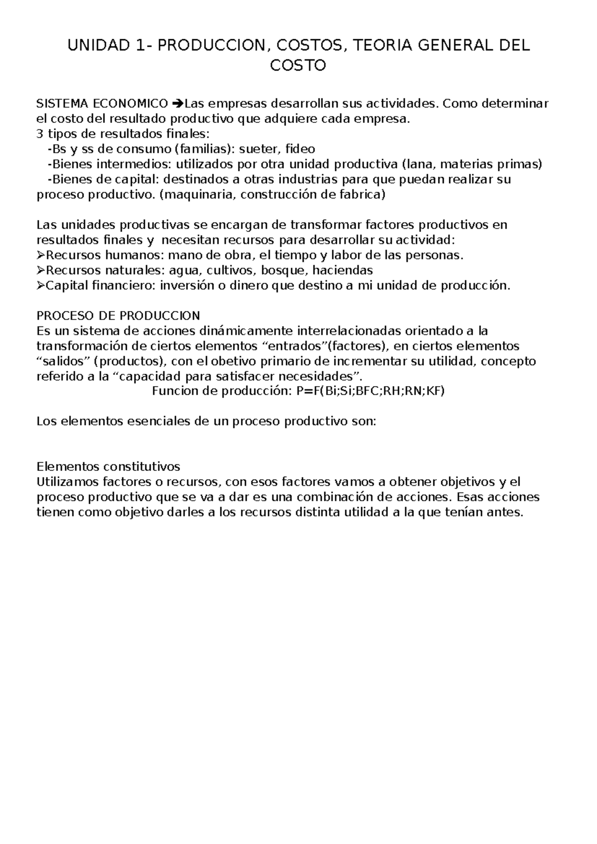 Costos - resumen - UNIDAD 1- PRODUCCION, COSTOS, TEORIA GENERAL DEL ...