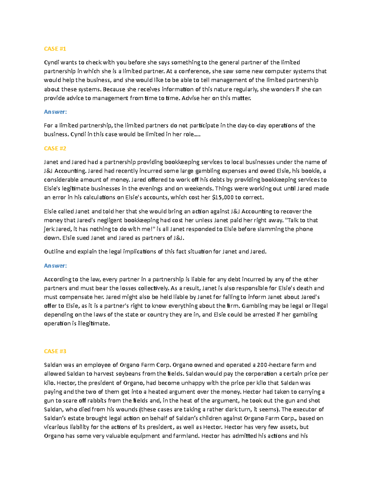 Case 1,2&3 - Assignment Chapter 10 - Business Organization - Business ...