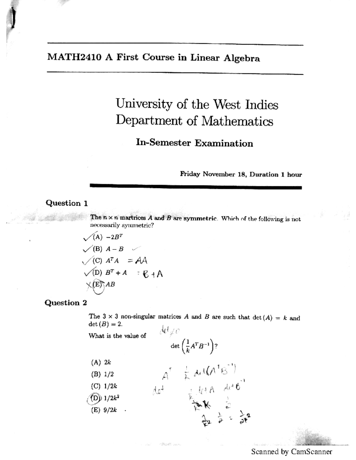 Linear Algebra In Course - Actuarial Mathematics 1 - Studocu