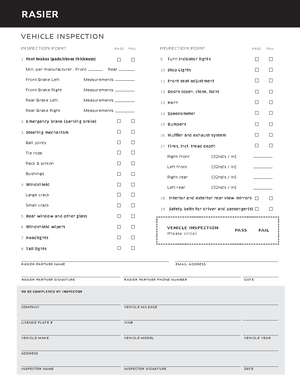 Uber TNC inspection form v9 - VEHICLE INSPECTION INSPECTION POINT PASS FAIL  1 Foot brakes - Studocu