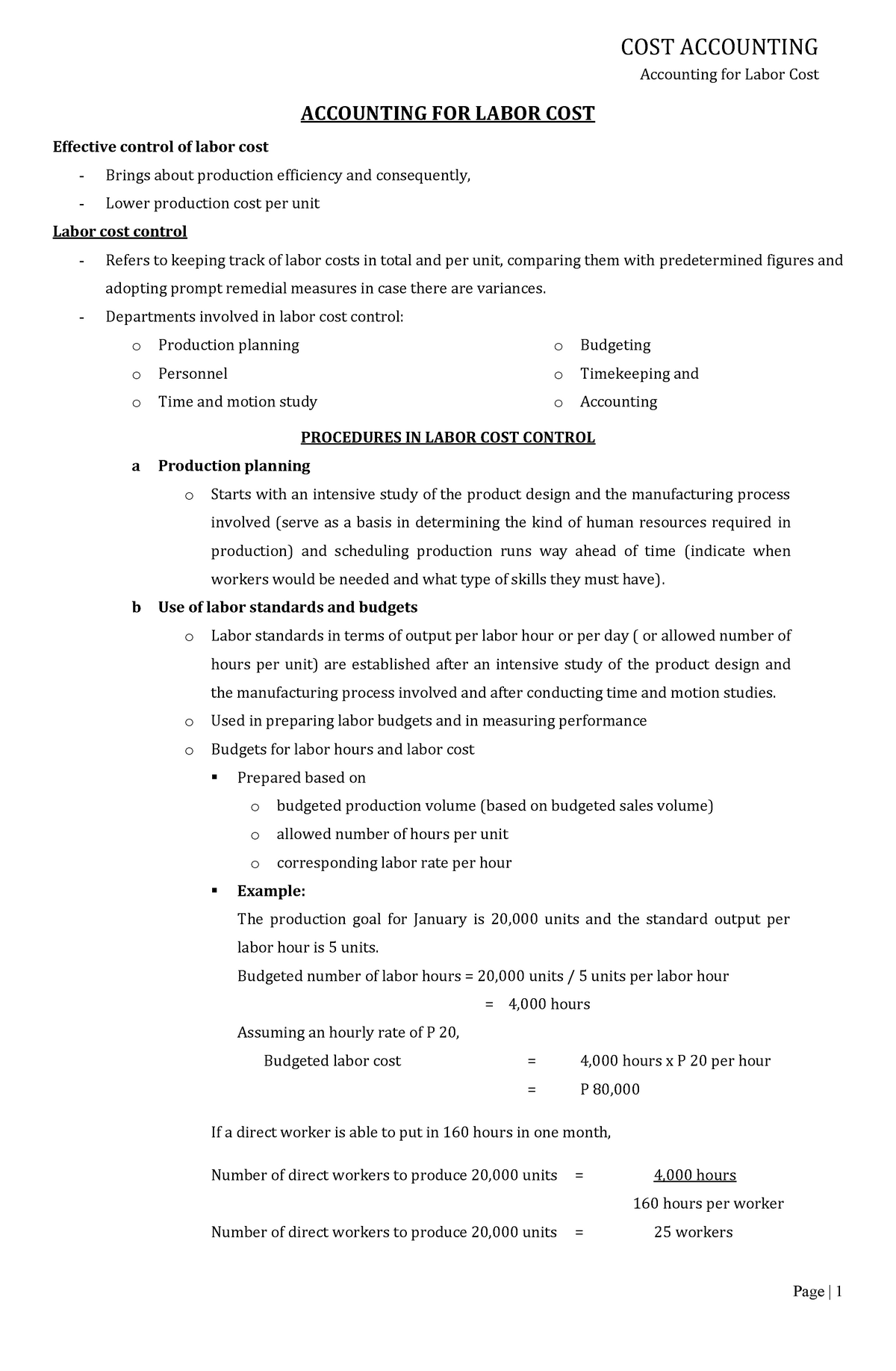 Direct Labor Cost Accounting Examples