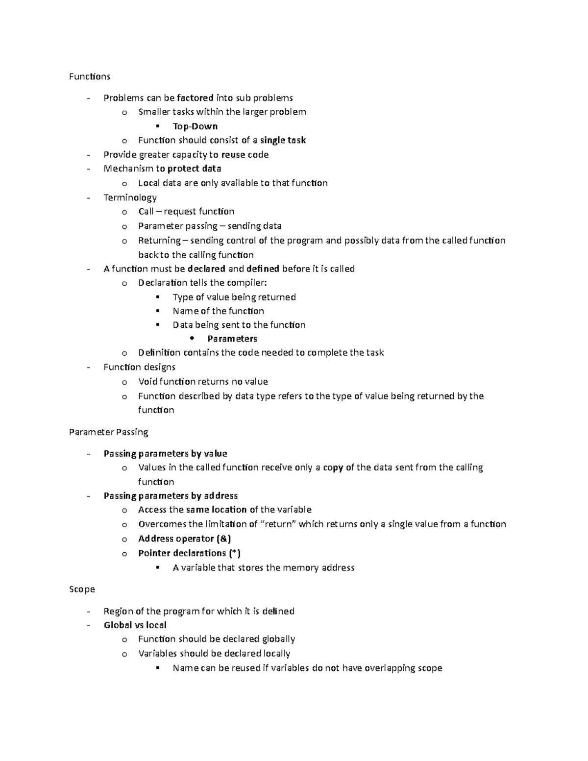 CS159 Ch4 Notes - Functions Problems can be factored into sub problems ...