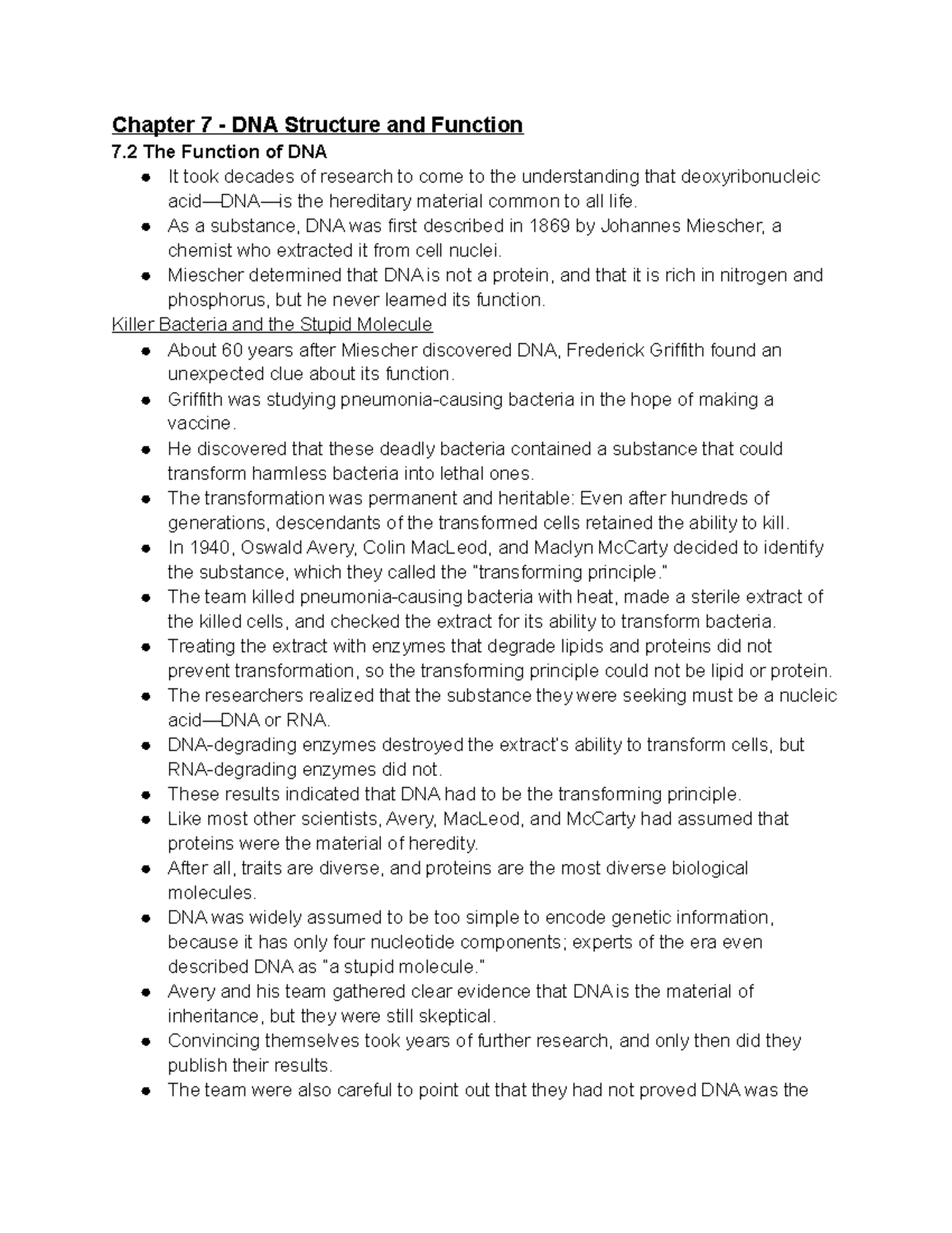 BIO 101 - Chapter 7 Notes - Chapter 7 - DNA Structure And Function 7 ...