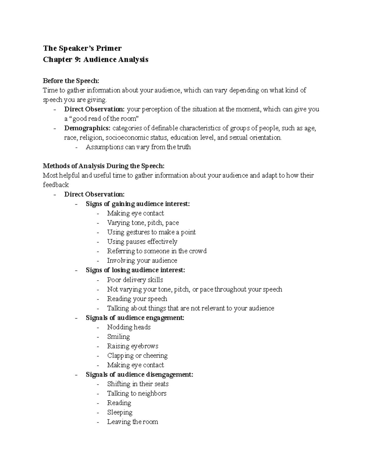COM 120 Chapter 9 The Speaker’s Primer Chapter 9 Audience Analysis