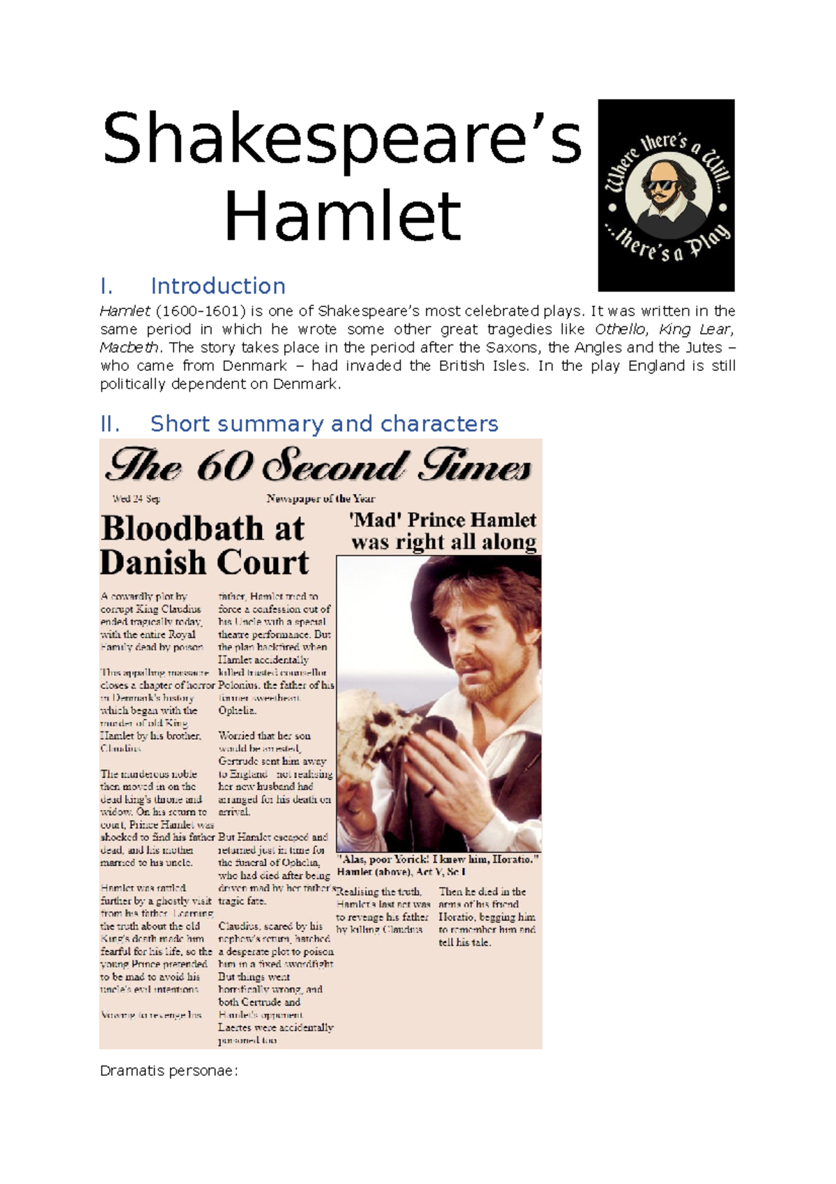 essay introduction on hamlet