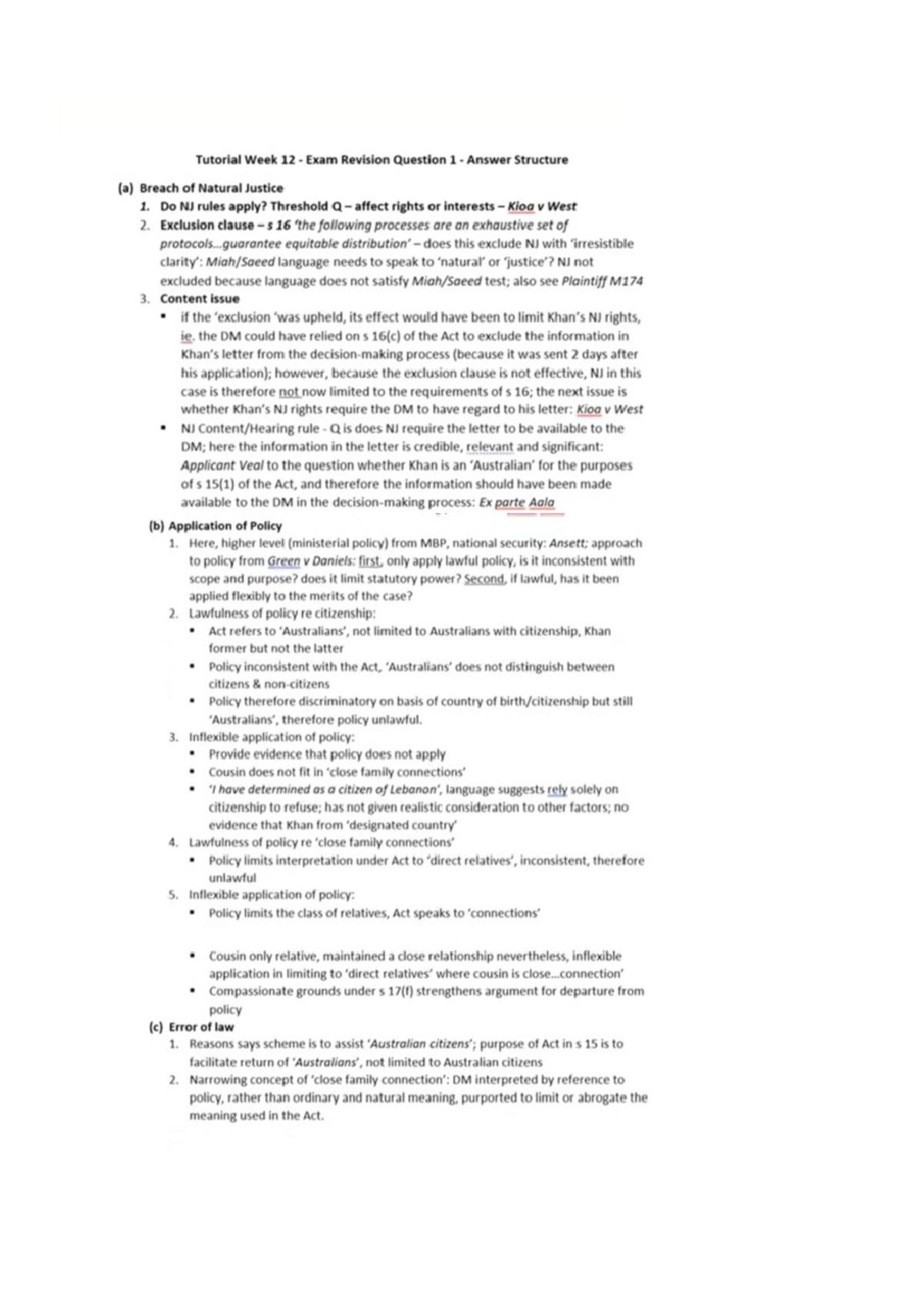 Admin - Past exam notes - A. NJ Threshold question - decision affects ...