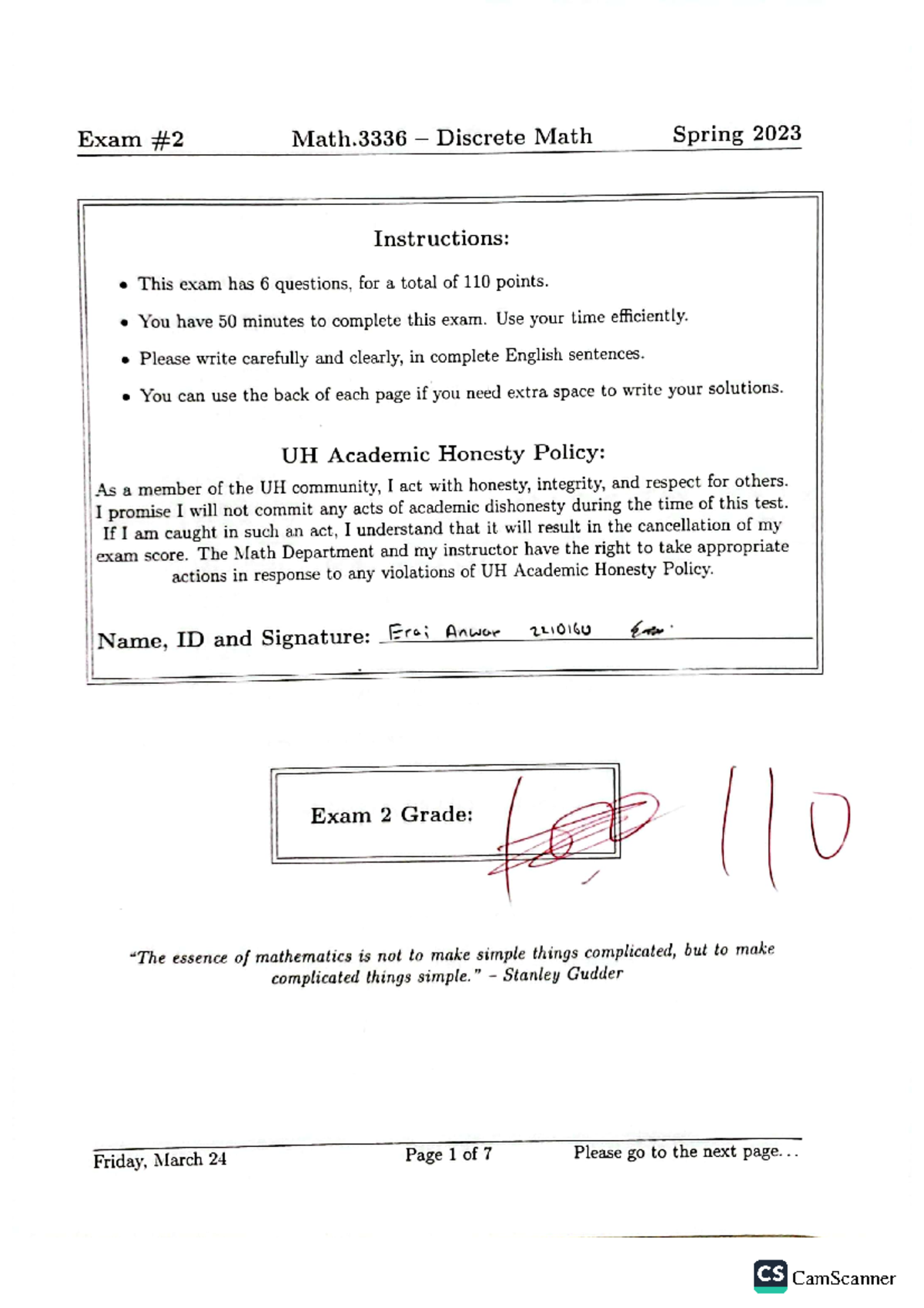 Discrete Test 2 - homework - MATH 2305 - Studocu
