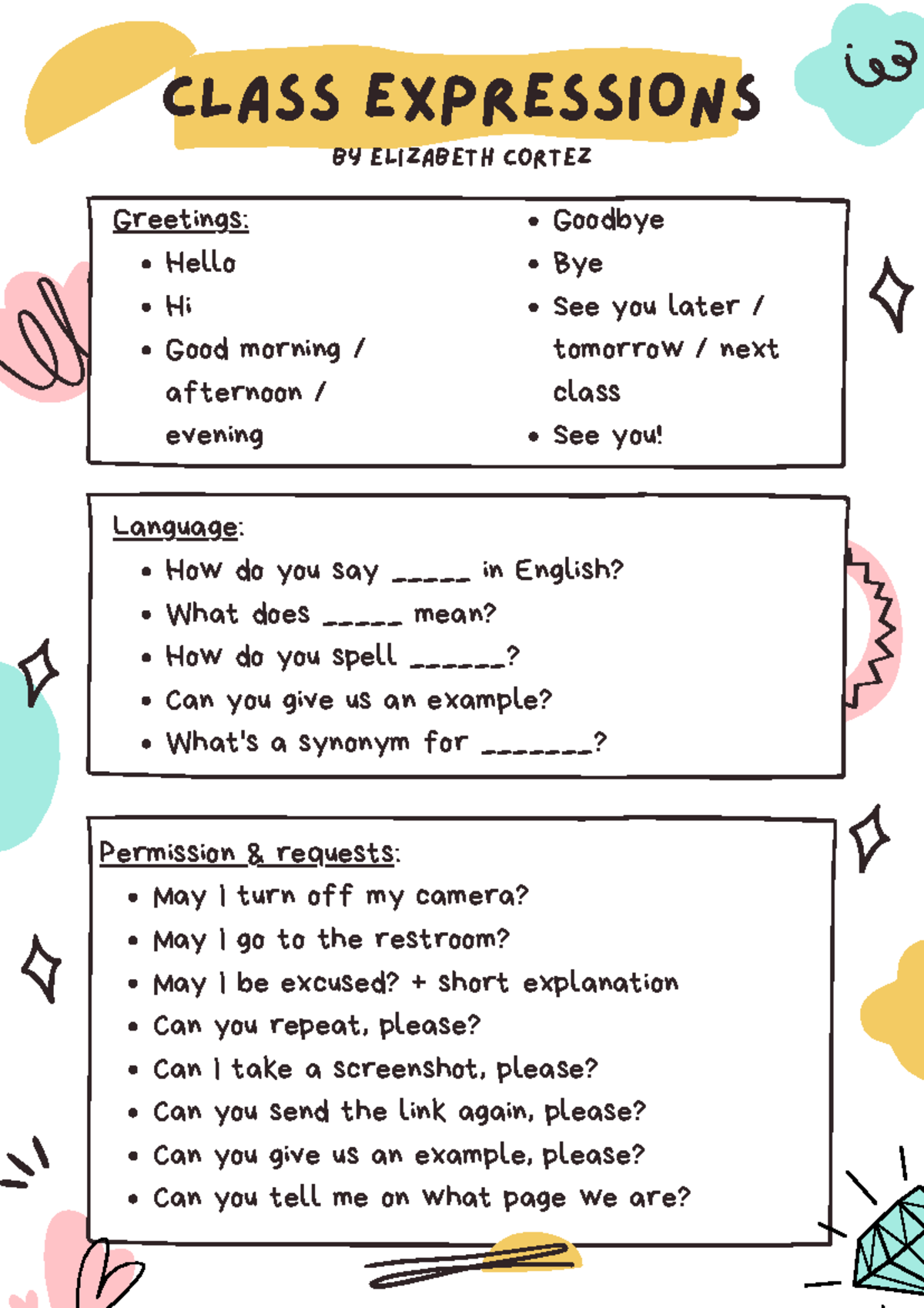 Class Expressions - CLASS EXPRESSIONS Greetings: Hello Hi Good morning ...