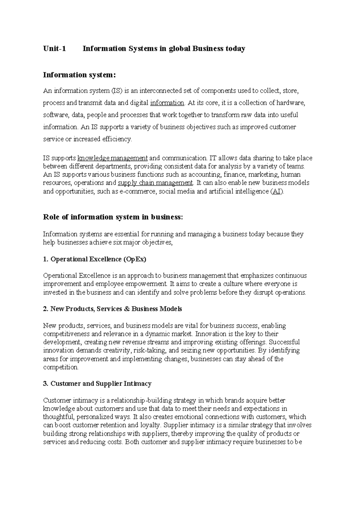 Unit1 MIS - UNIT 1 OF MIS - Unit-1 Information Systems in global ...