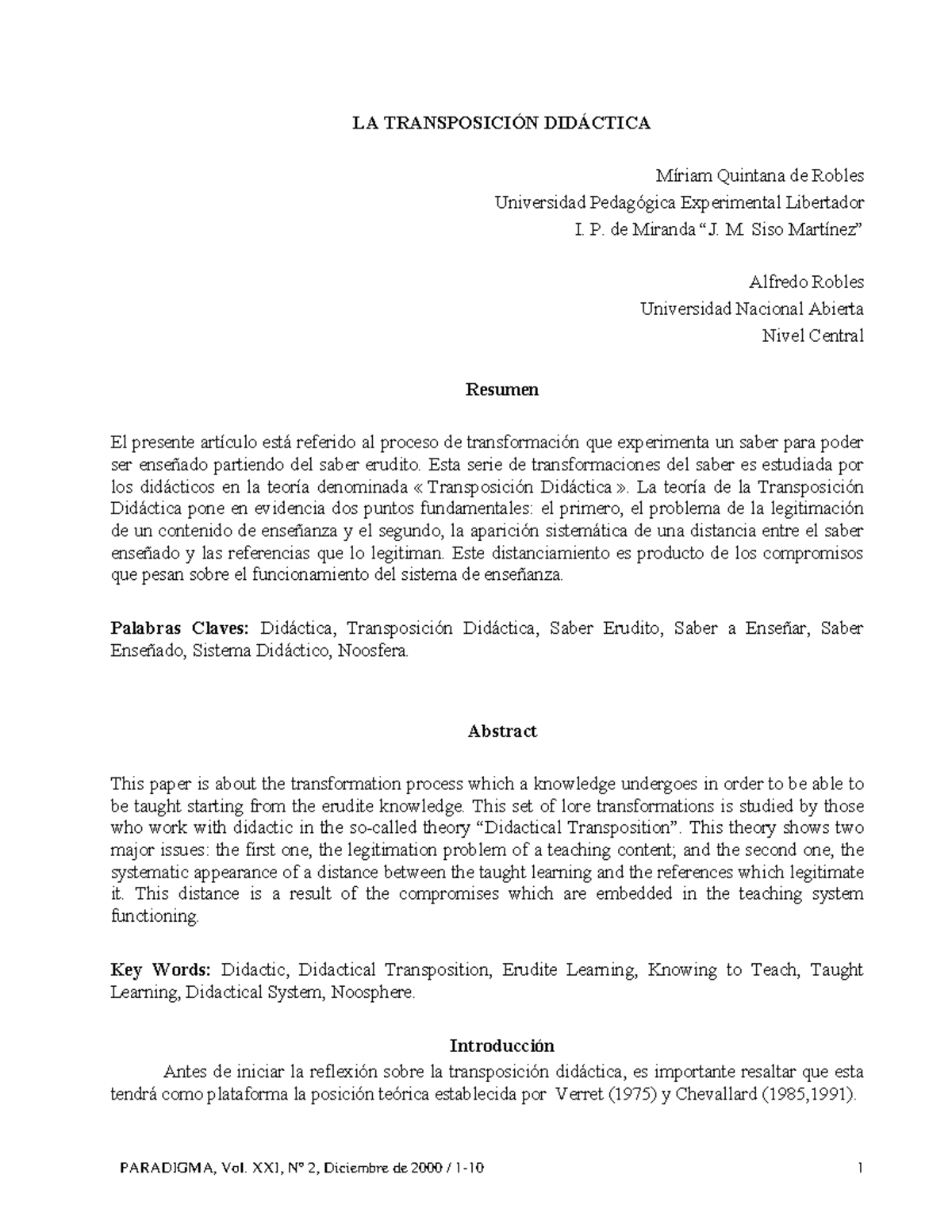 LA Transposición Didáctica - LA TRANSPOSICI”N DID¡CTICA MÌriam Quintana ...