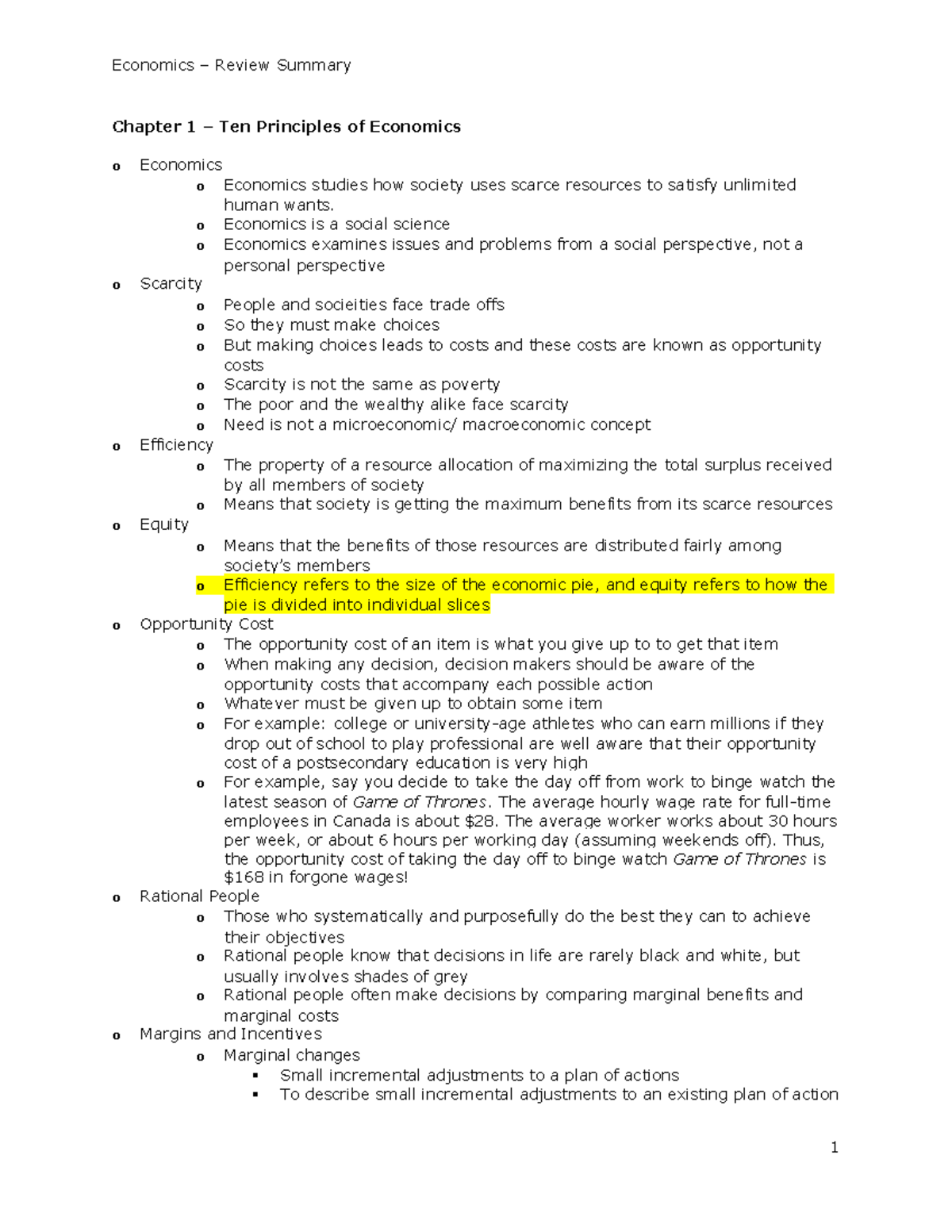 Economics exam study - Chapter 1 – Ten Principles of Economics o ...