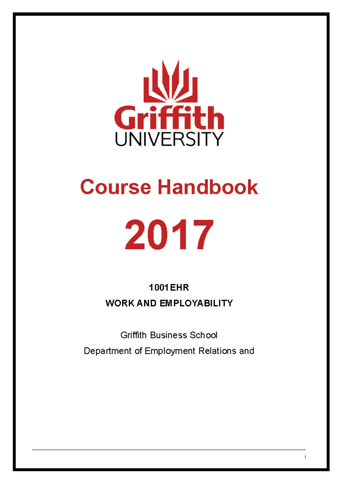 TRI 1 2018 Course Handbook 1001EHR - Course Handbook 2017 1001EHR WORK ...