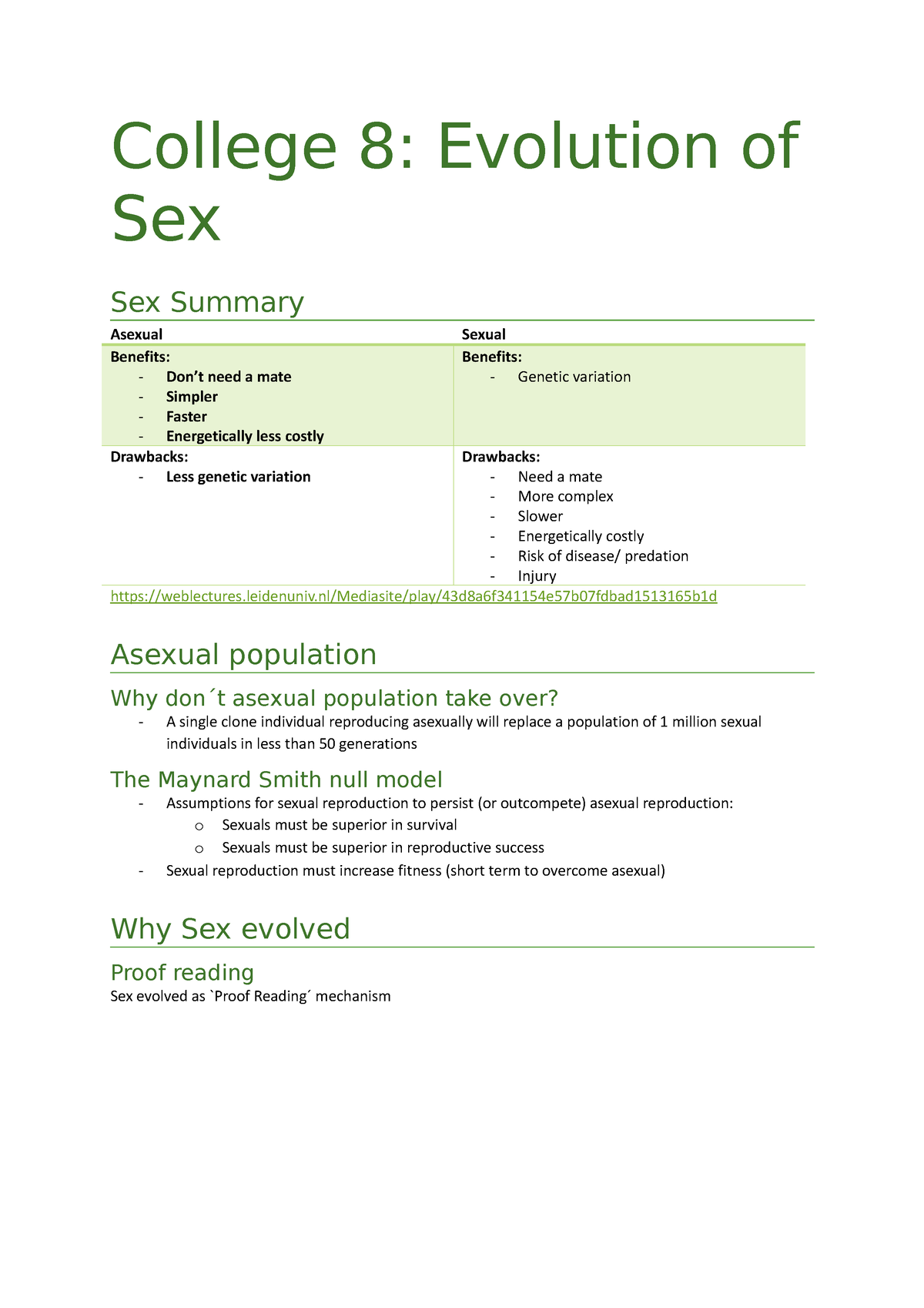 College 8 Evolution Of Sex College 8 Evolution Of Sex Sex Summary Asexual Sexual Benefits 2561