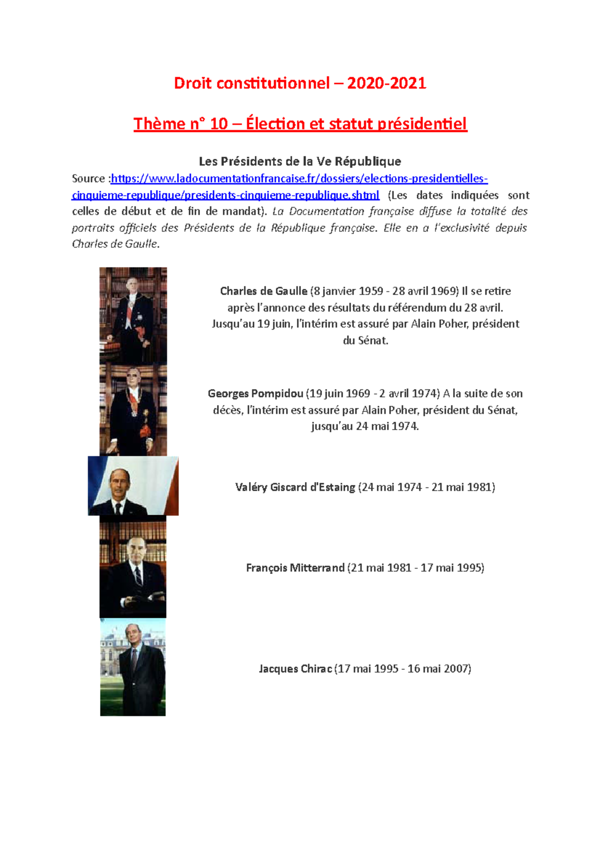 Thème 10- Statut présidentiel - Droit constitutionnel – 2020- Thème n ...