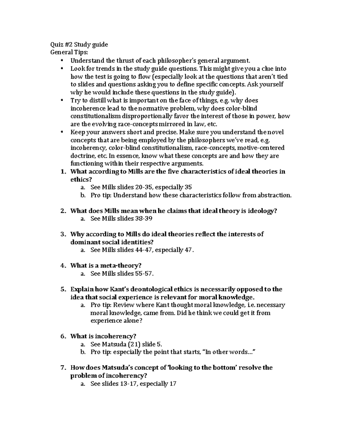 Quiz 2 Study Guide - Quiz #2 Study guide General Tips: - Understand the ...