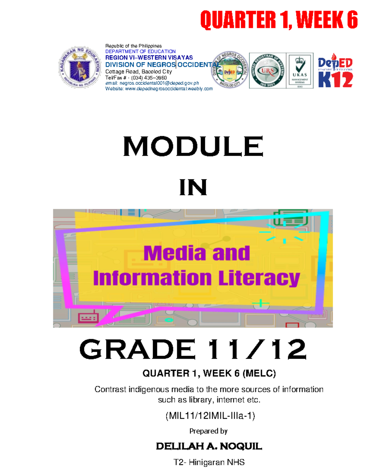 WEEK 6 084340 - Educational purposes - MODULE in GRADE 11/ 12 Republic ...