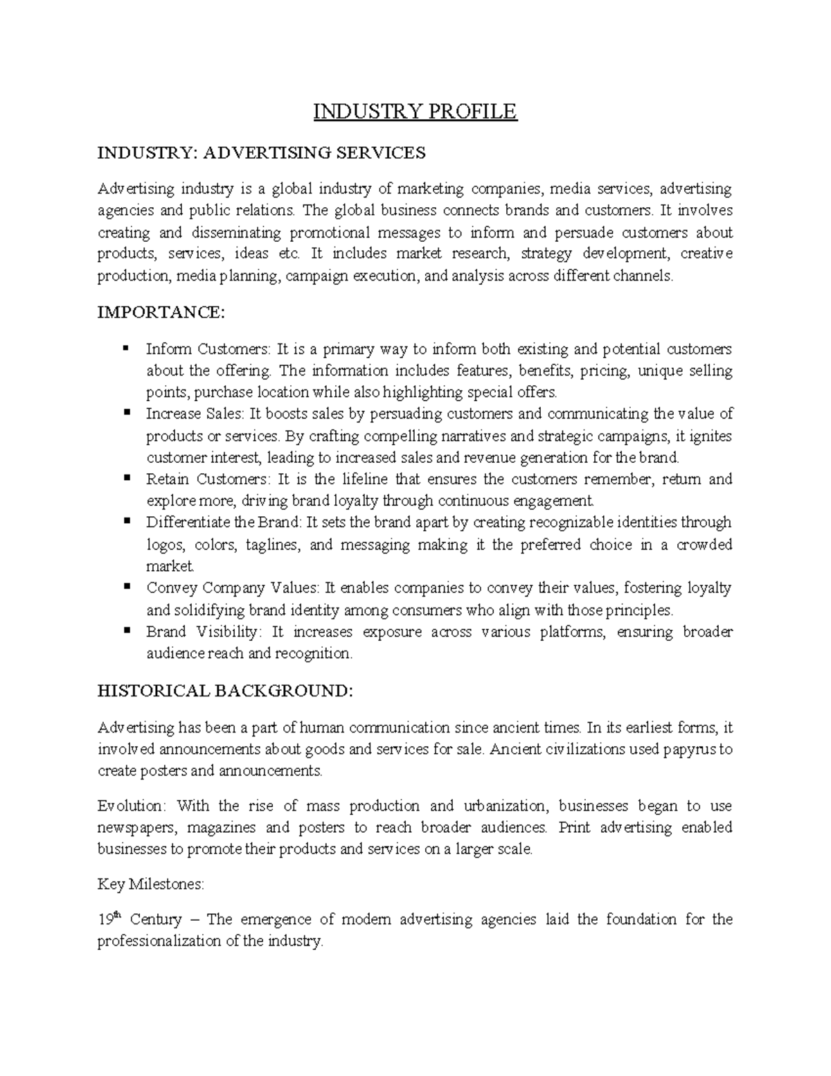 Industry Profile - Company Overview - INDUSTRY PROFILE INDUSTRY ...